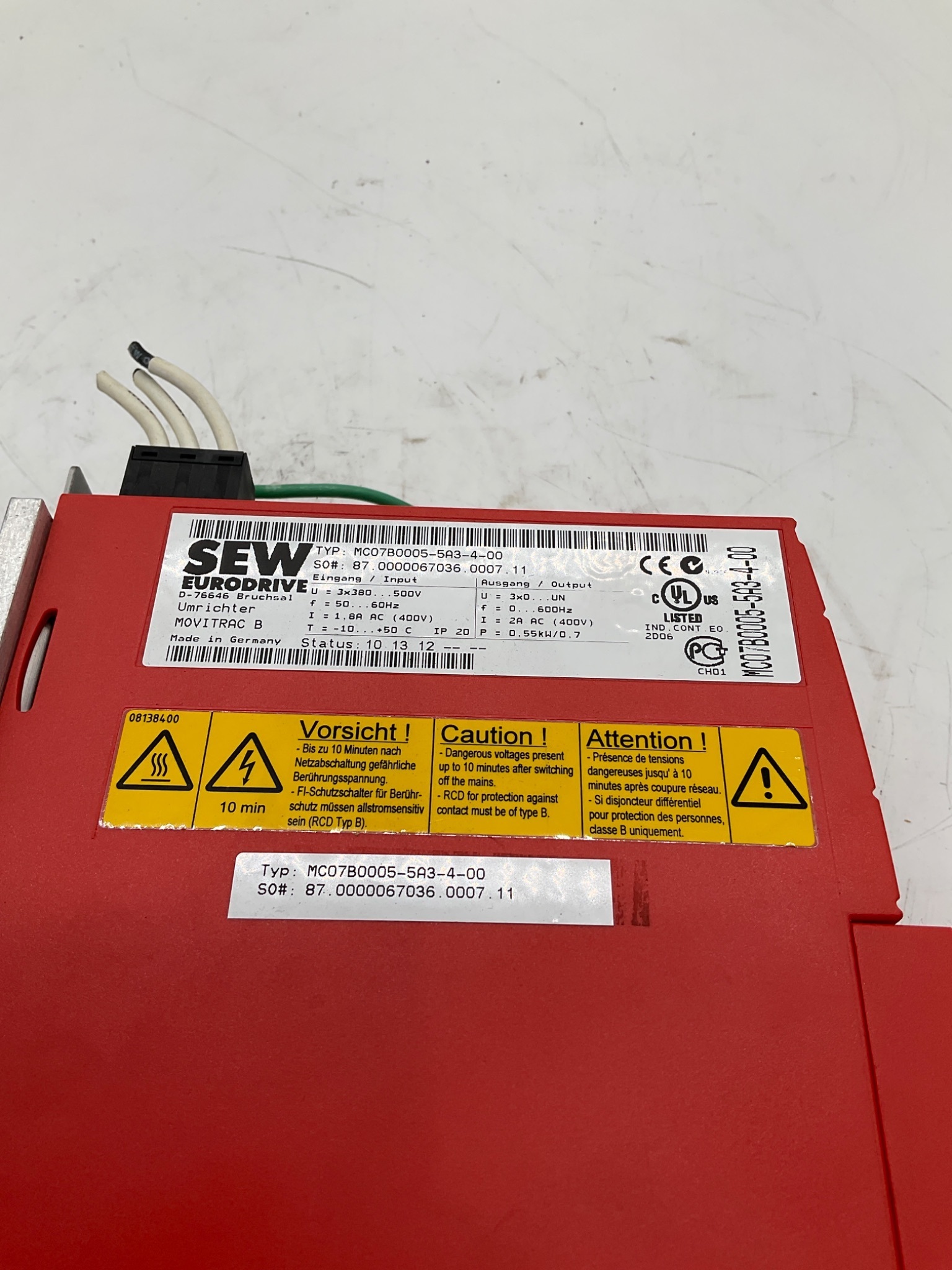 SEW-EURODRIVE MC07B0005-5A3-4-00 MOVITRAC B Variable Frequency Drive USED 2