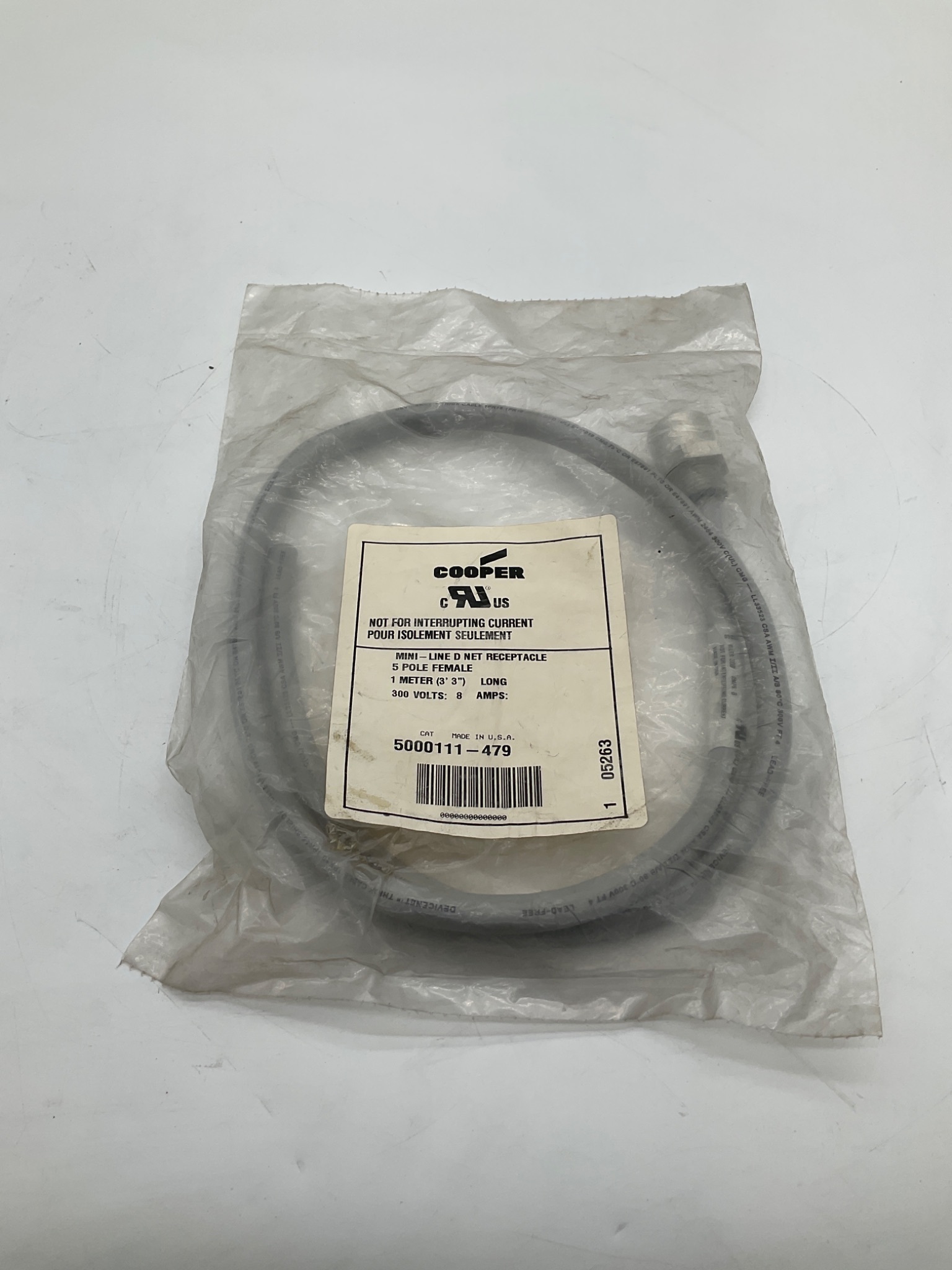 Cooper 5000111-479 Mini-Line D Net Receptacle Cable 5 Pole Female 1 Meter NEW 0