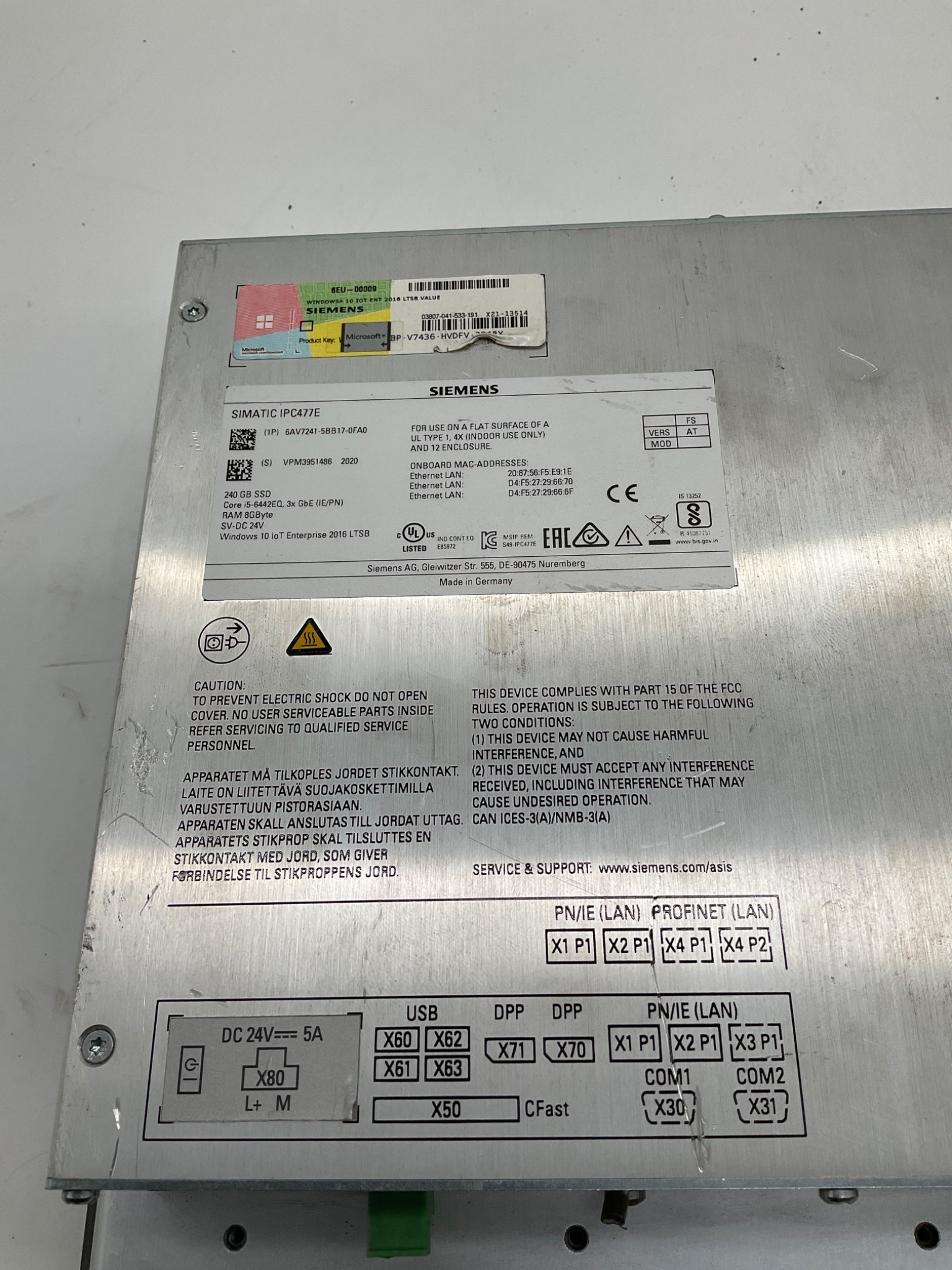 SIEMENS 6AV7241-5BB17-0FA0 SIMATIC IPC477E Touch Panel PC USED 3