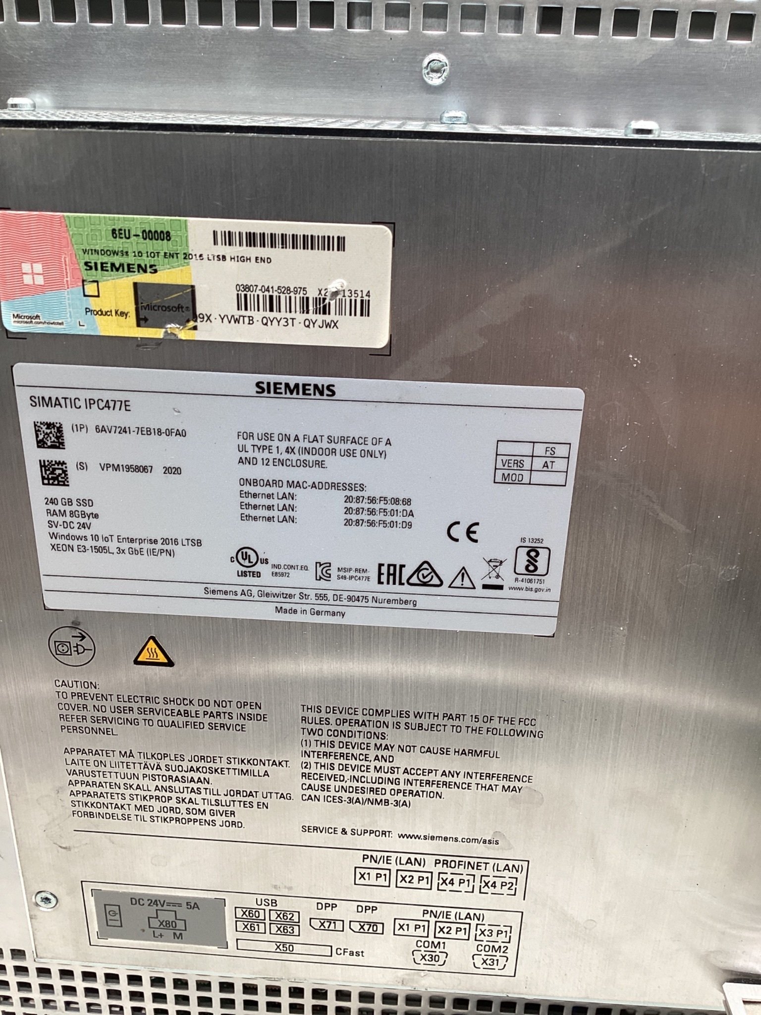 SIEMENS 6AV7241-7EB18-0FA0 SIMATIC IPC477E 15" Touch Panel PC USED 1