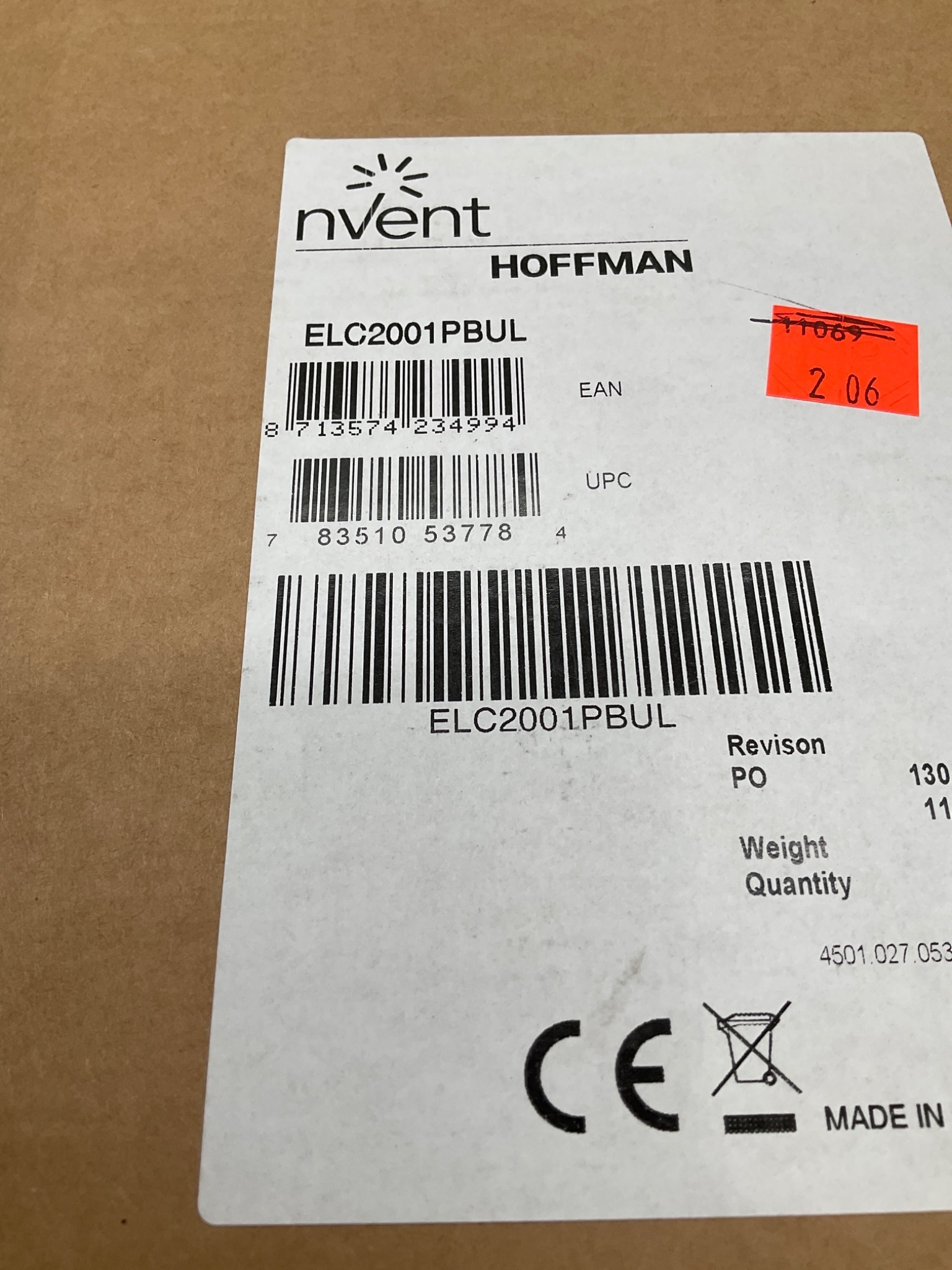 nVent Hoffman ELC2001PBUL Power Supply Cable Open End 120-240VAC NEW 1