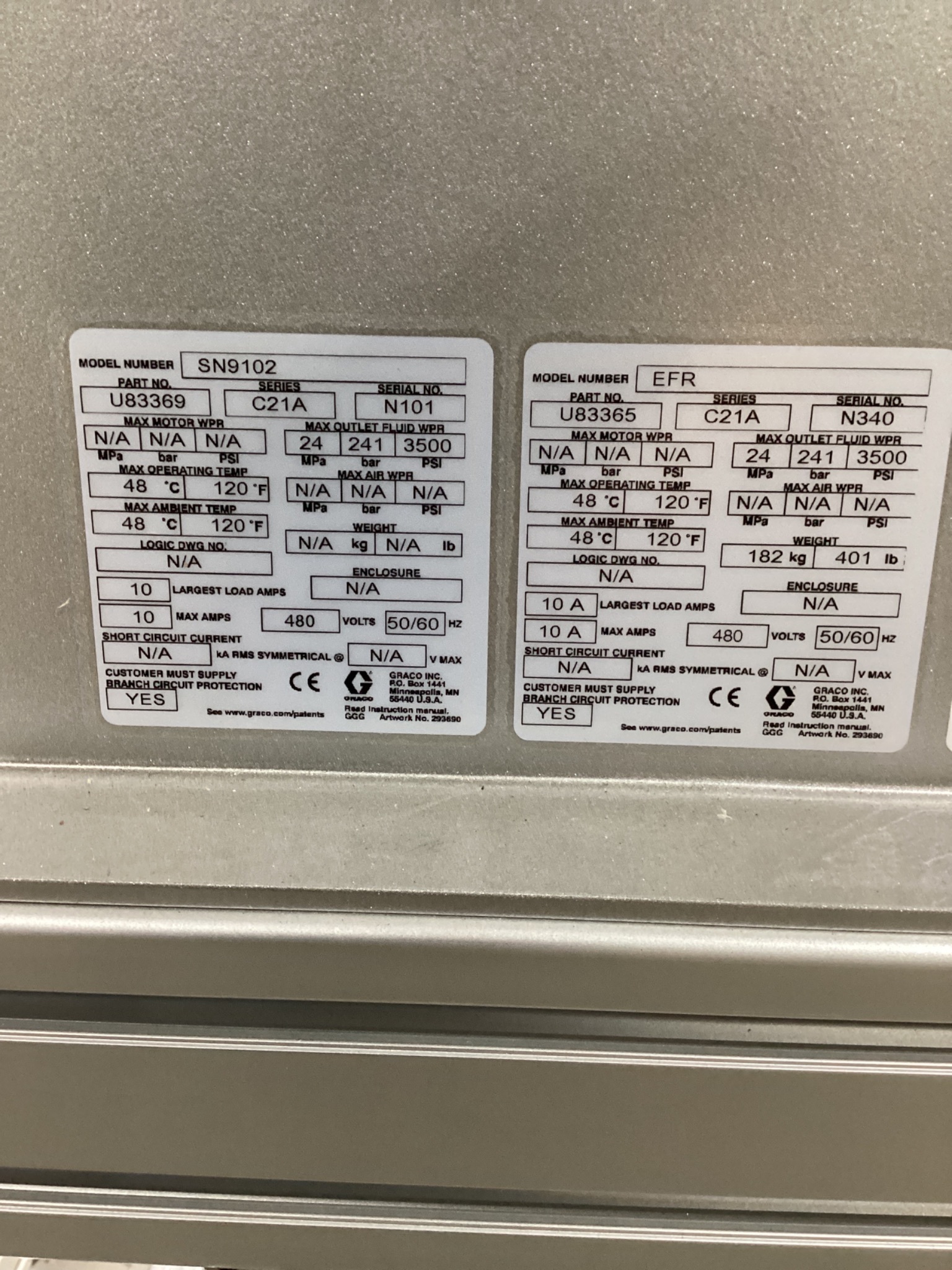 GRACO SN9102 / U3369 EFR 4:1 Electric Fixed Ratio Dispensing System - Severe Duty NEW 1