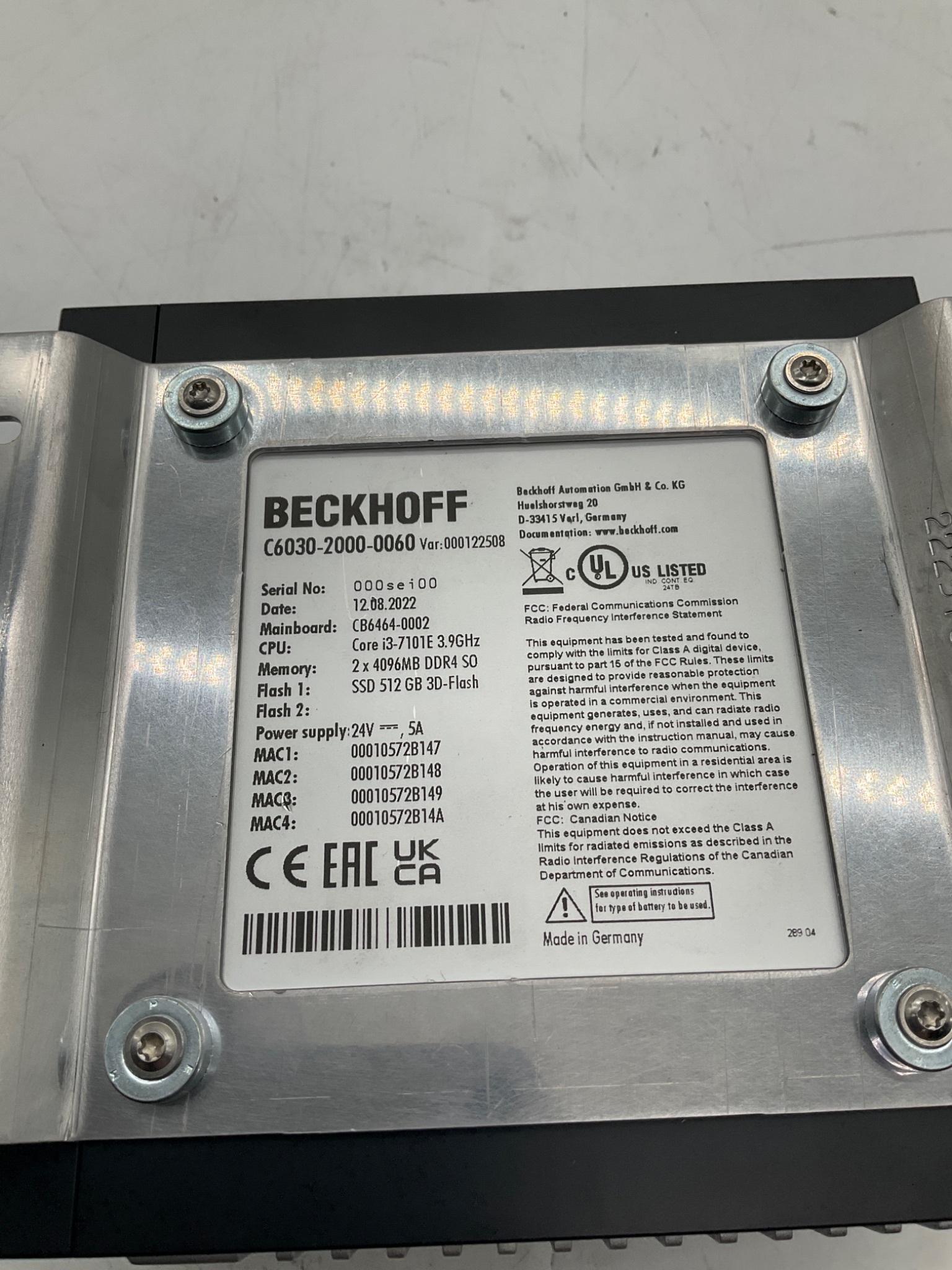 BECKHOFF C6030-2000-0060 / C6030-0060 Industrial PC USED 1