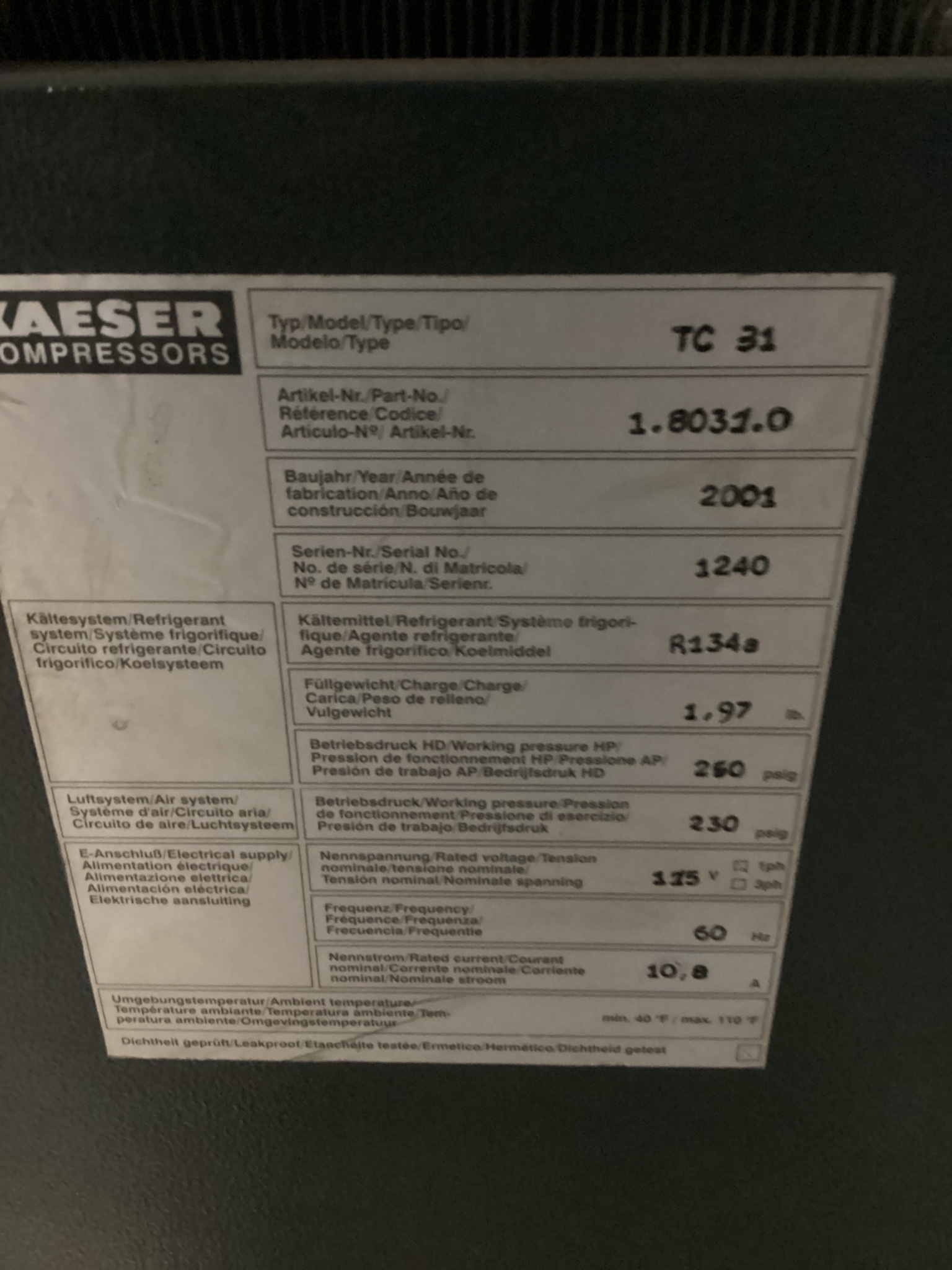Kaeser TC 31 Refrigerated Compressed Air Dryer USED 3