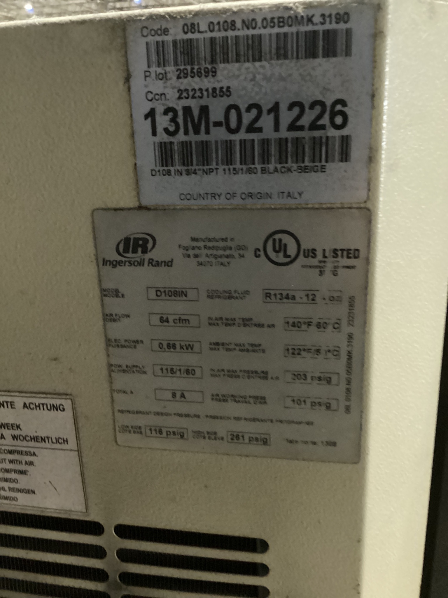 Ingersoll Rand D108IN Refrigerated Compressed Air Dryer USED 4