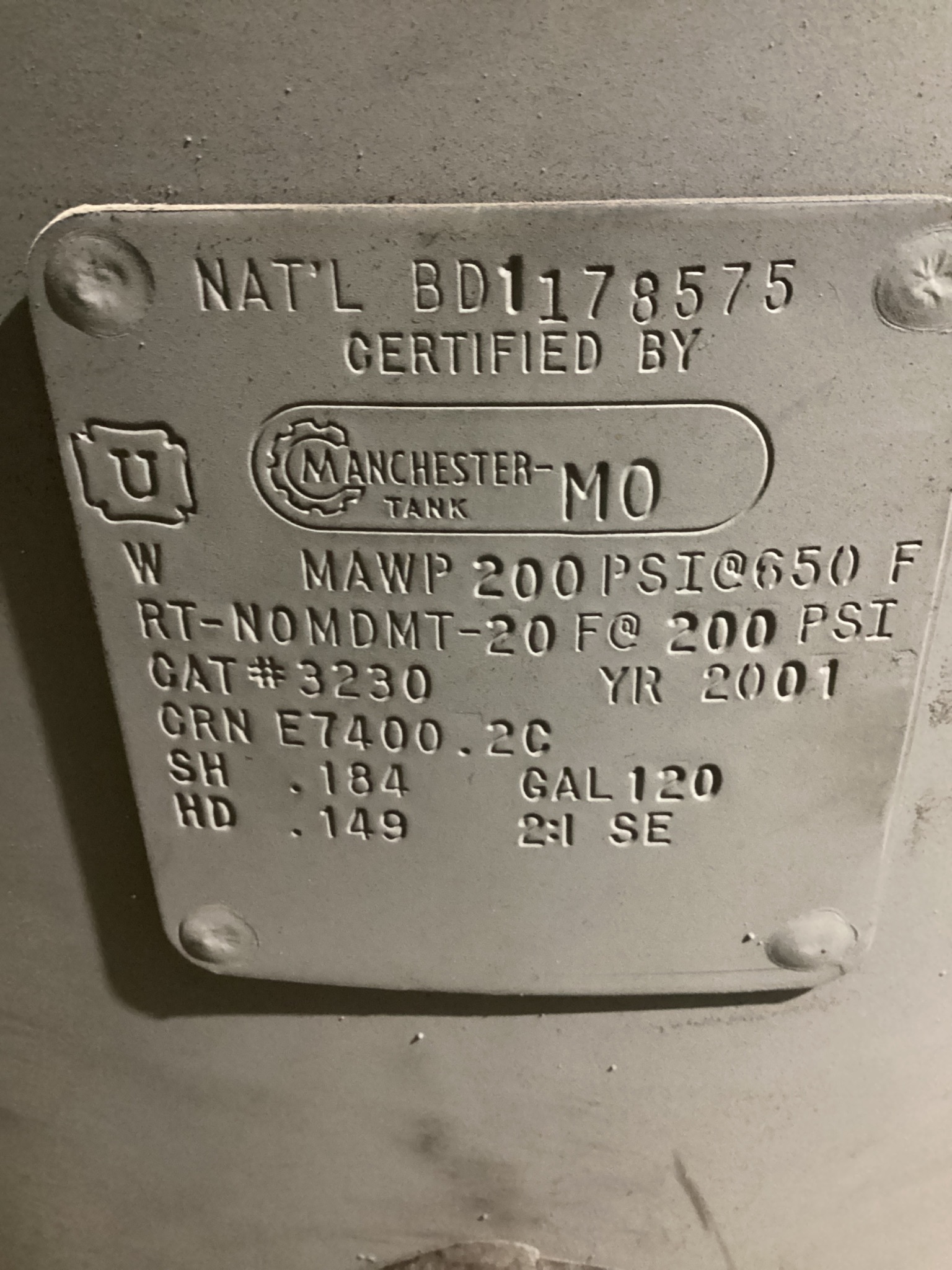 Manchester Tank 3230 120 Gallon Vertical Air Receiver Tank USED 4