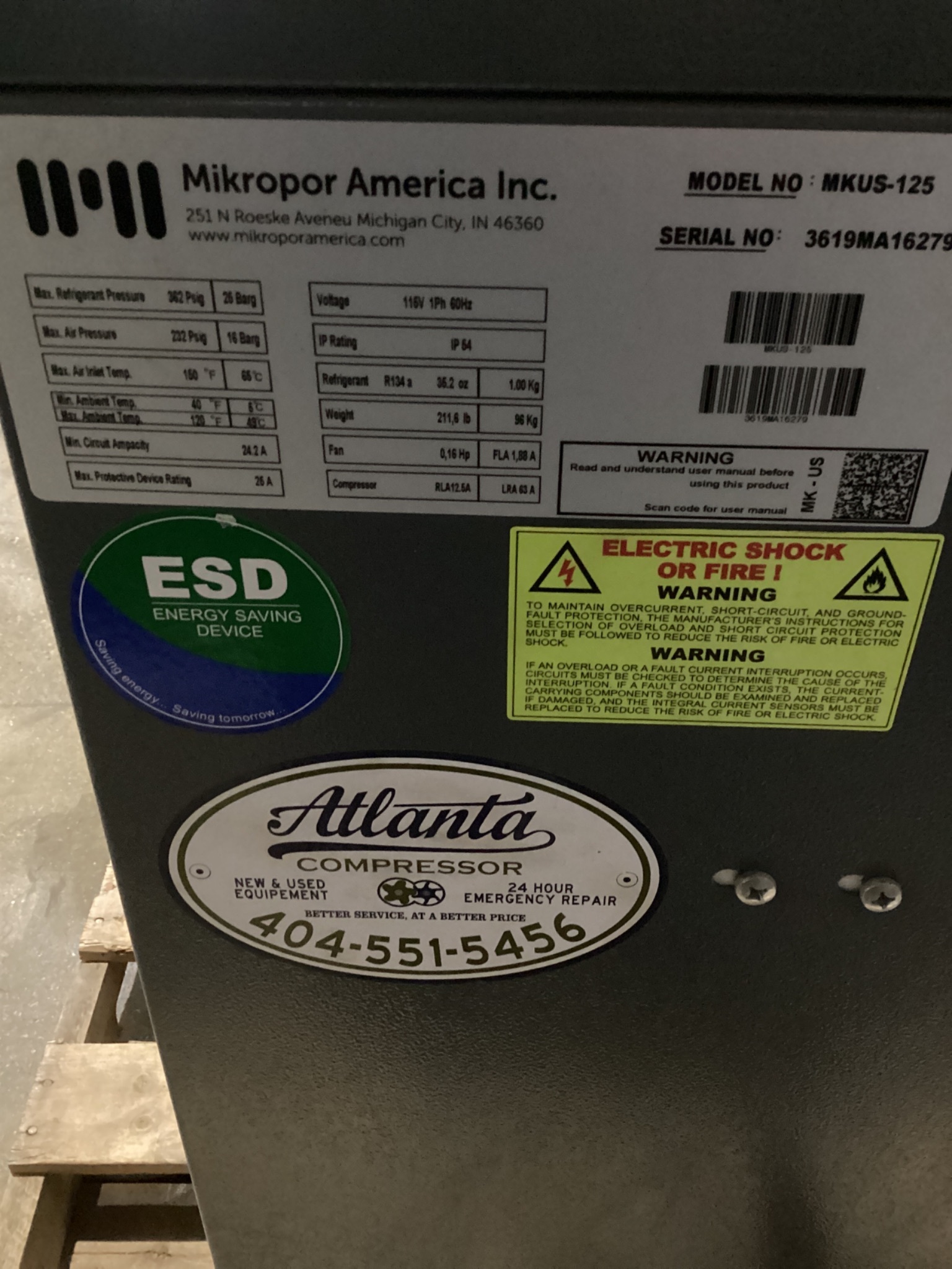 Mikropor MKUS-125 Refrigerated Compressed Air Dryer USED 2
