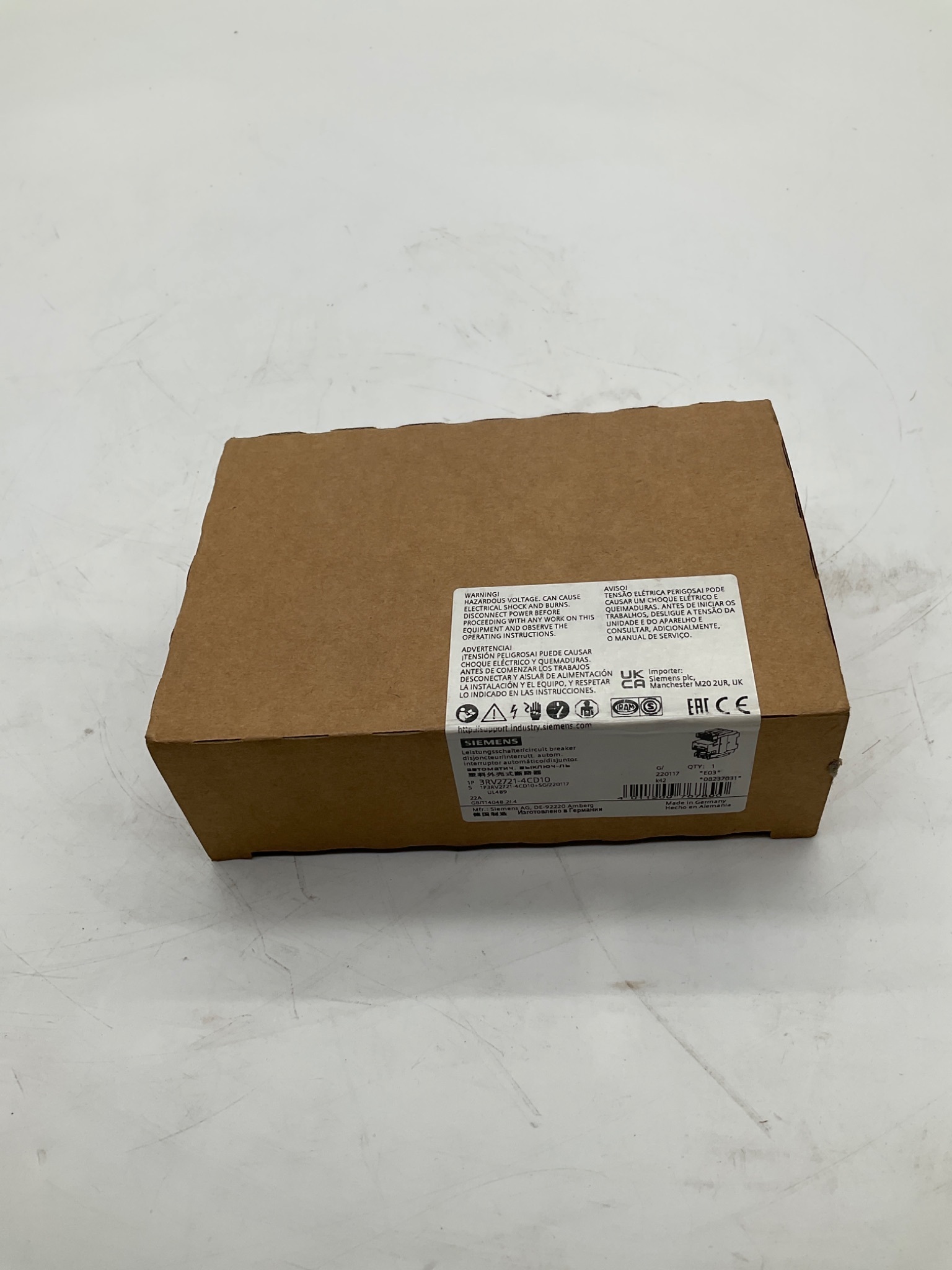 Siemens 3RV2721-4CD10 Circuit Breaker 22A 1-Pole UL489 NEW 1