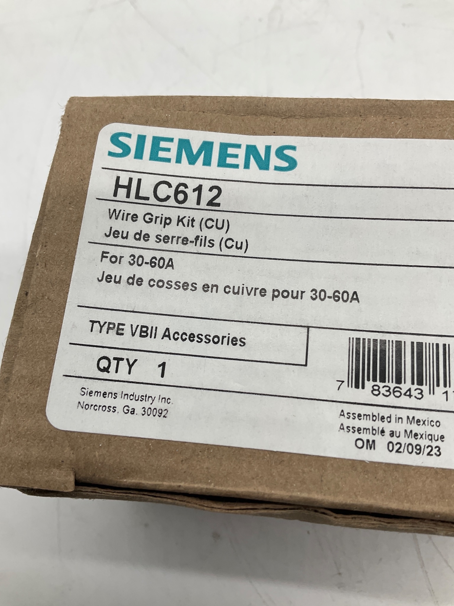 Siemens HLC612 Copper Wire Grip Kit 30-60A Type VBII NEW 2