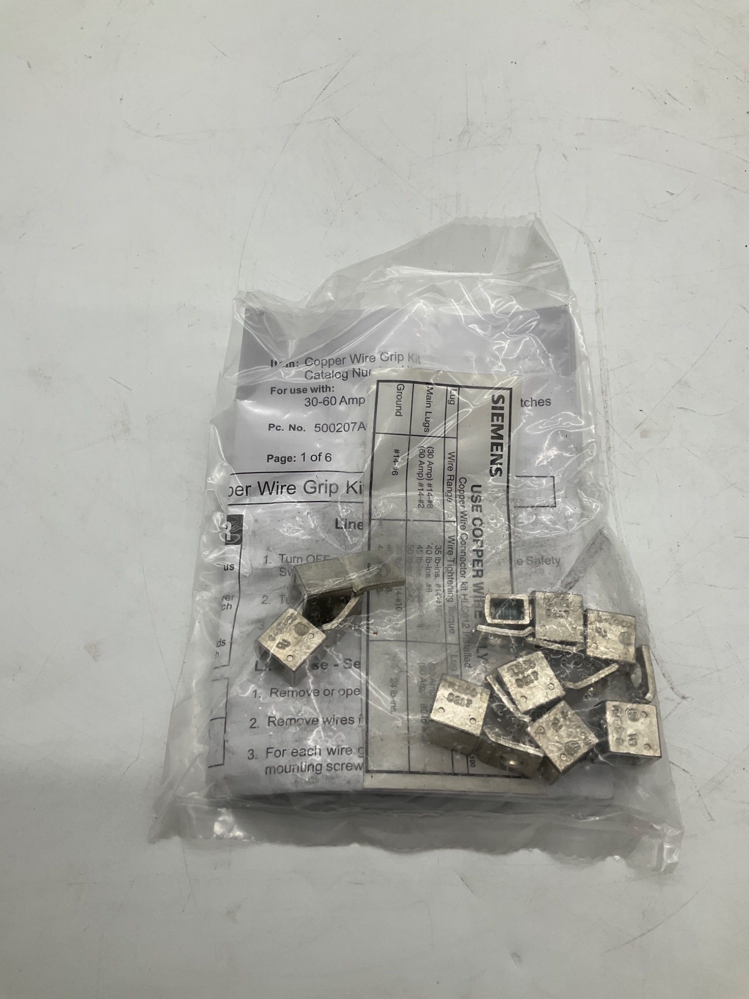 Siemens HLC612 Copper Wire Grip Kit 30-60A Type VBII NEW 3