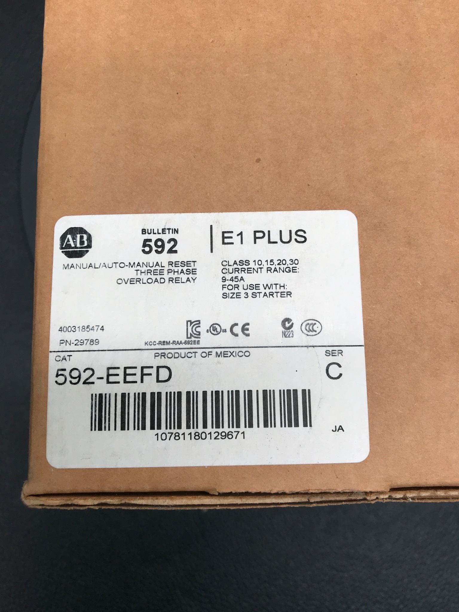 ALLEN-BRADLEY 592-EEFD E1 Plus Electronic Overload Relay 9-45A NEW 6