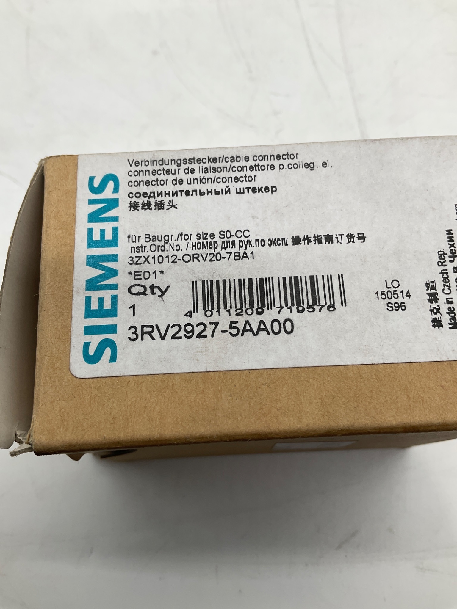 SIEMENS 3RV2927-5AA00 Plug-In Connector Size S0-CC NEW 3