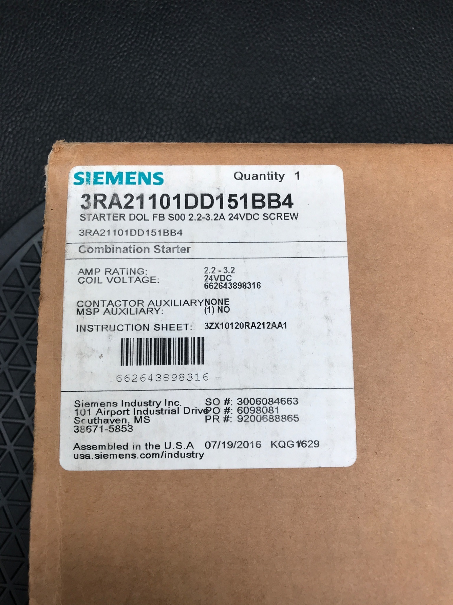SIEMENS 3RA21101DD151BB4 SIRIUS Combination Starter 2.2-3.2A 24VDC NEW 5
