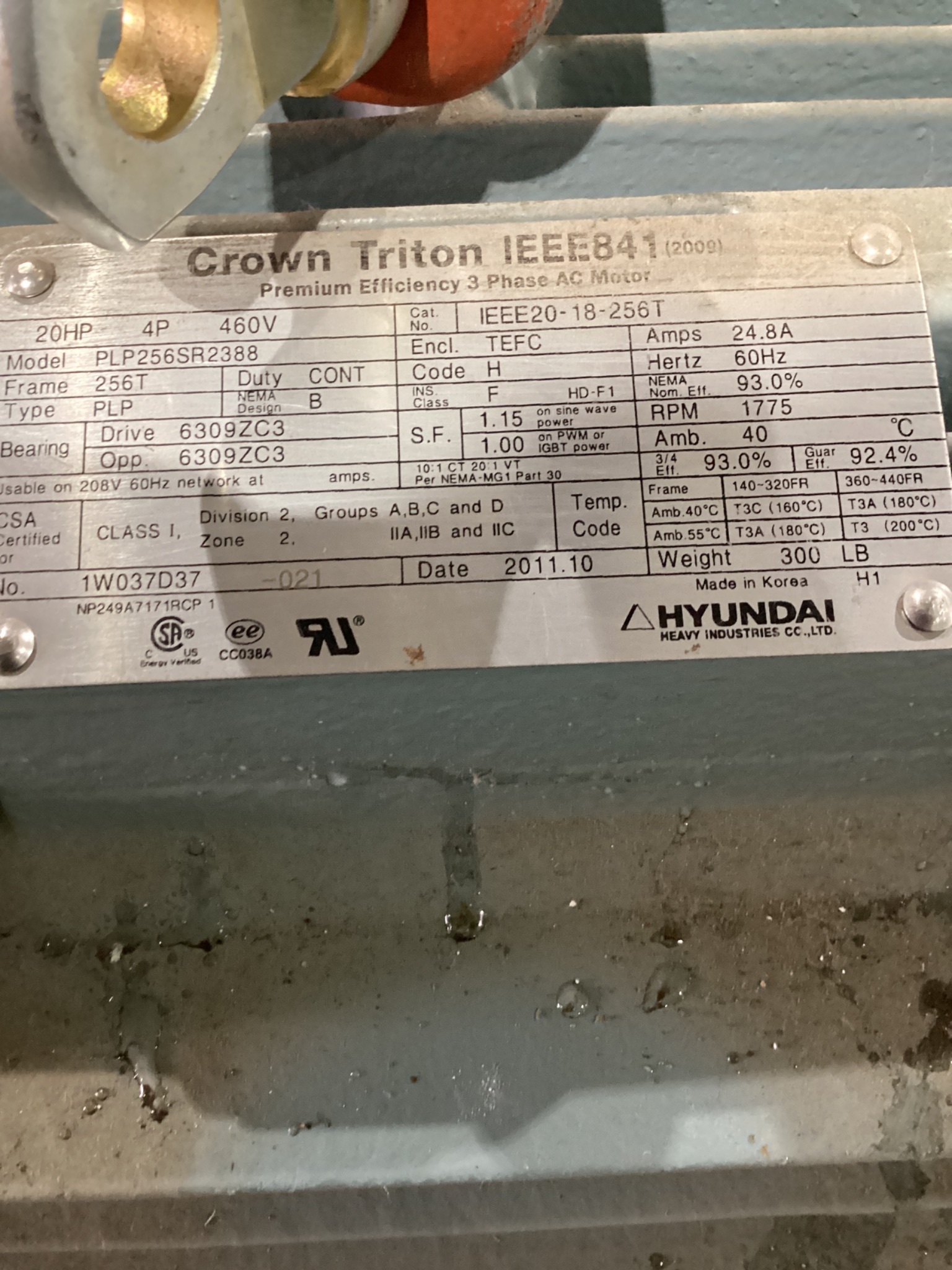 HYUNDAI IEEE20-18-256T Crown Triton 20HP AC Motor 460V 256T NEW 4