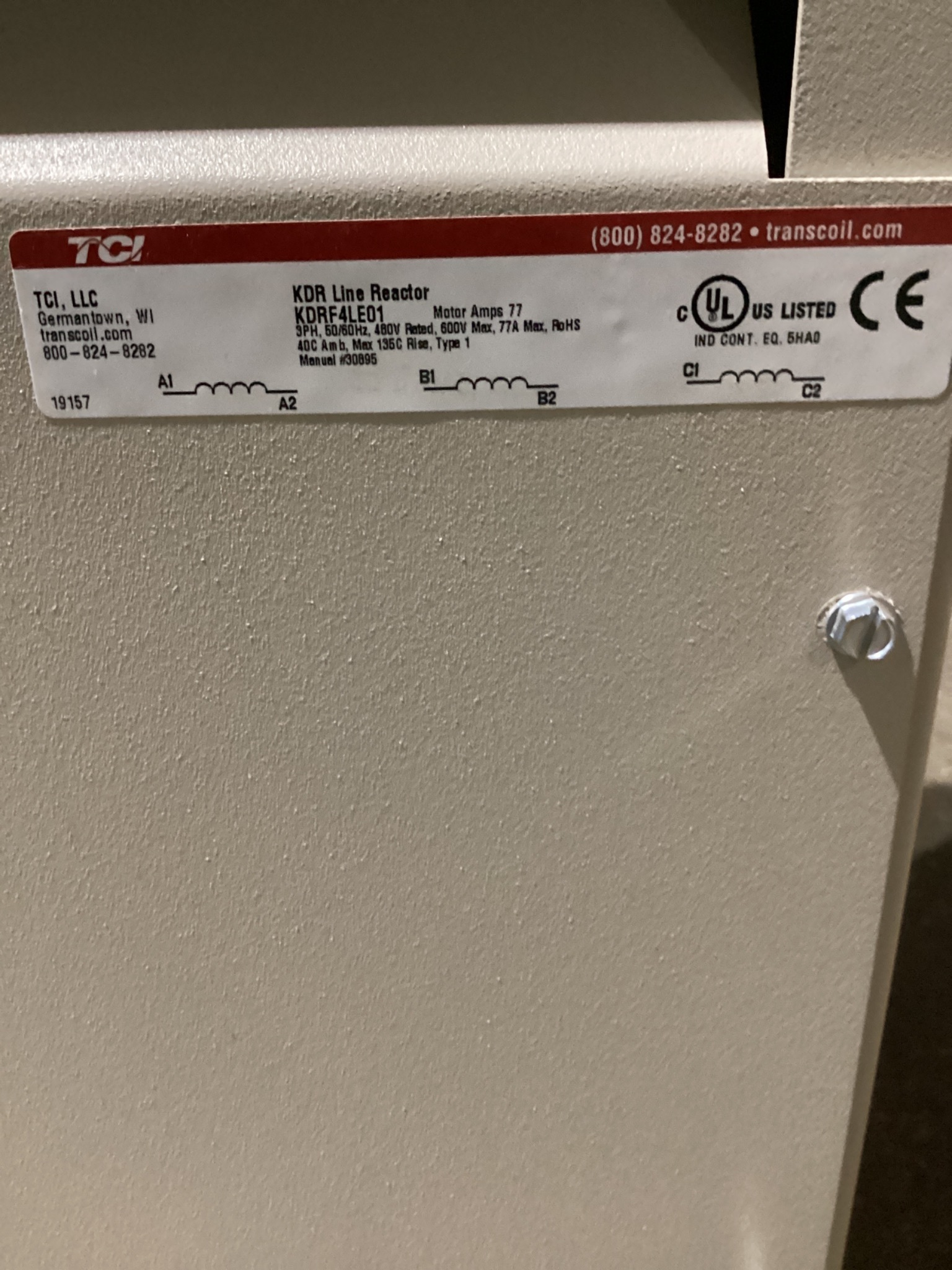 TCI KDRF4LE01 KDR Line Reactor 77A 480V 3-Phase NEW 1