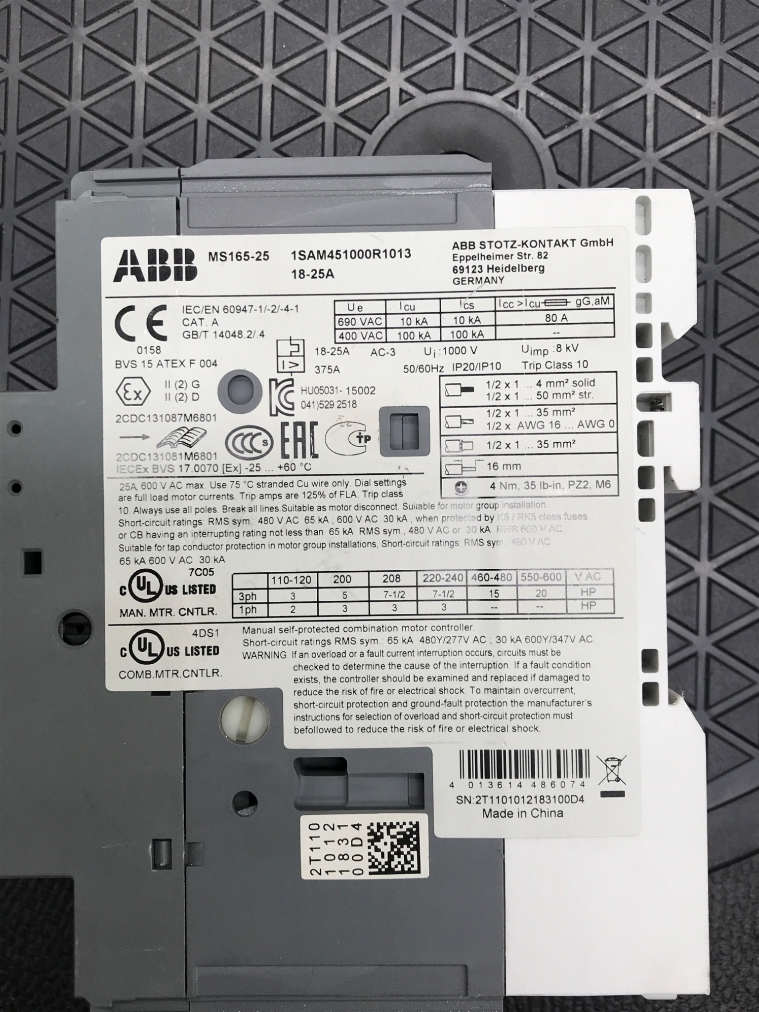 ABB MS165-25 Manual Motor Starter 18-25A NEW 5