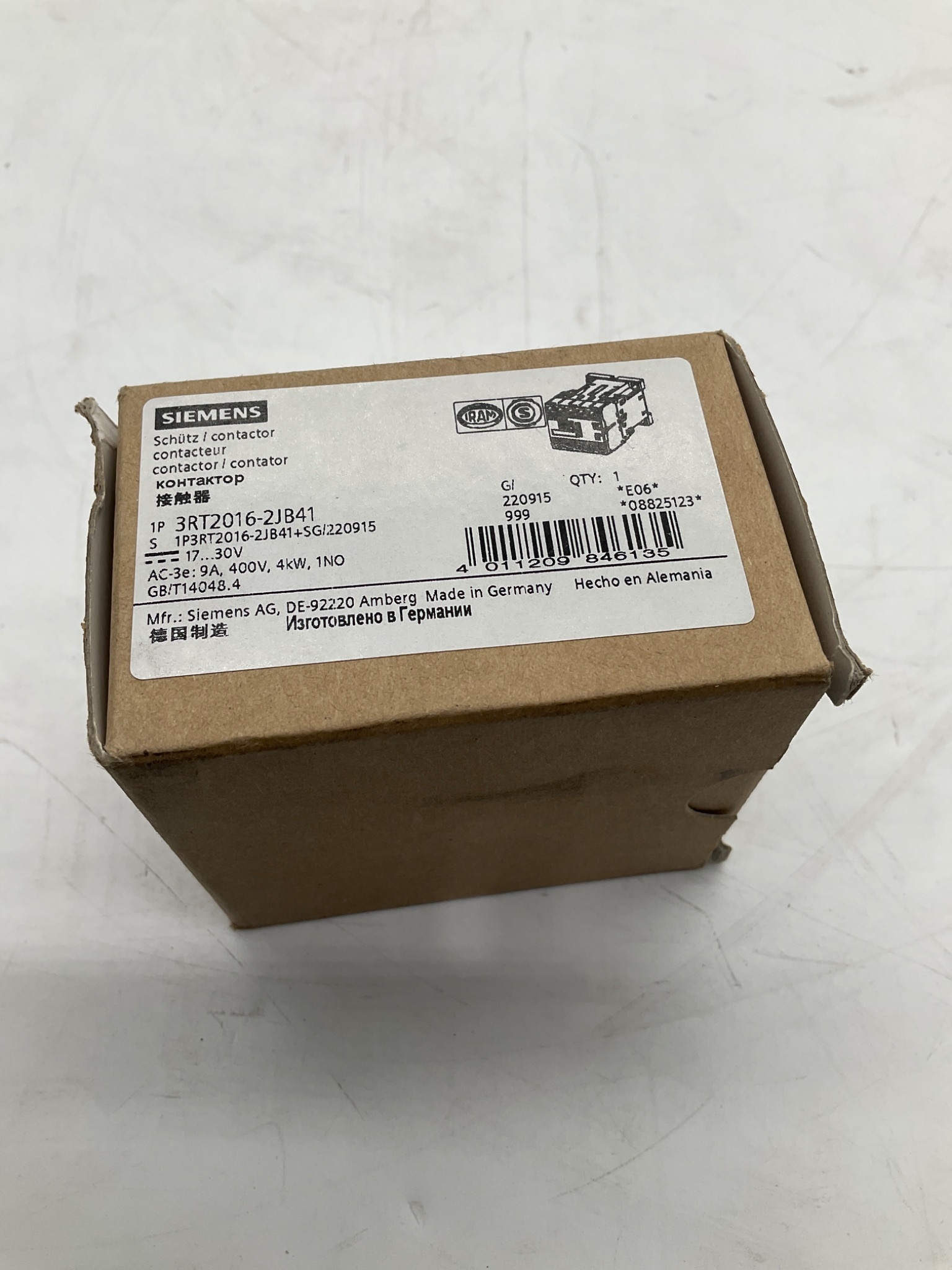 SIEMENS 3RT2016-2JB41 SIRIUS Contactor 9A 17-30VDC 1NO NEW 1