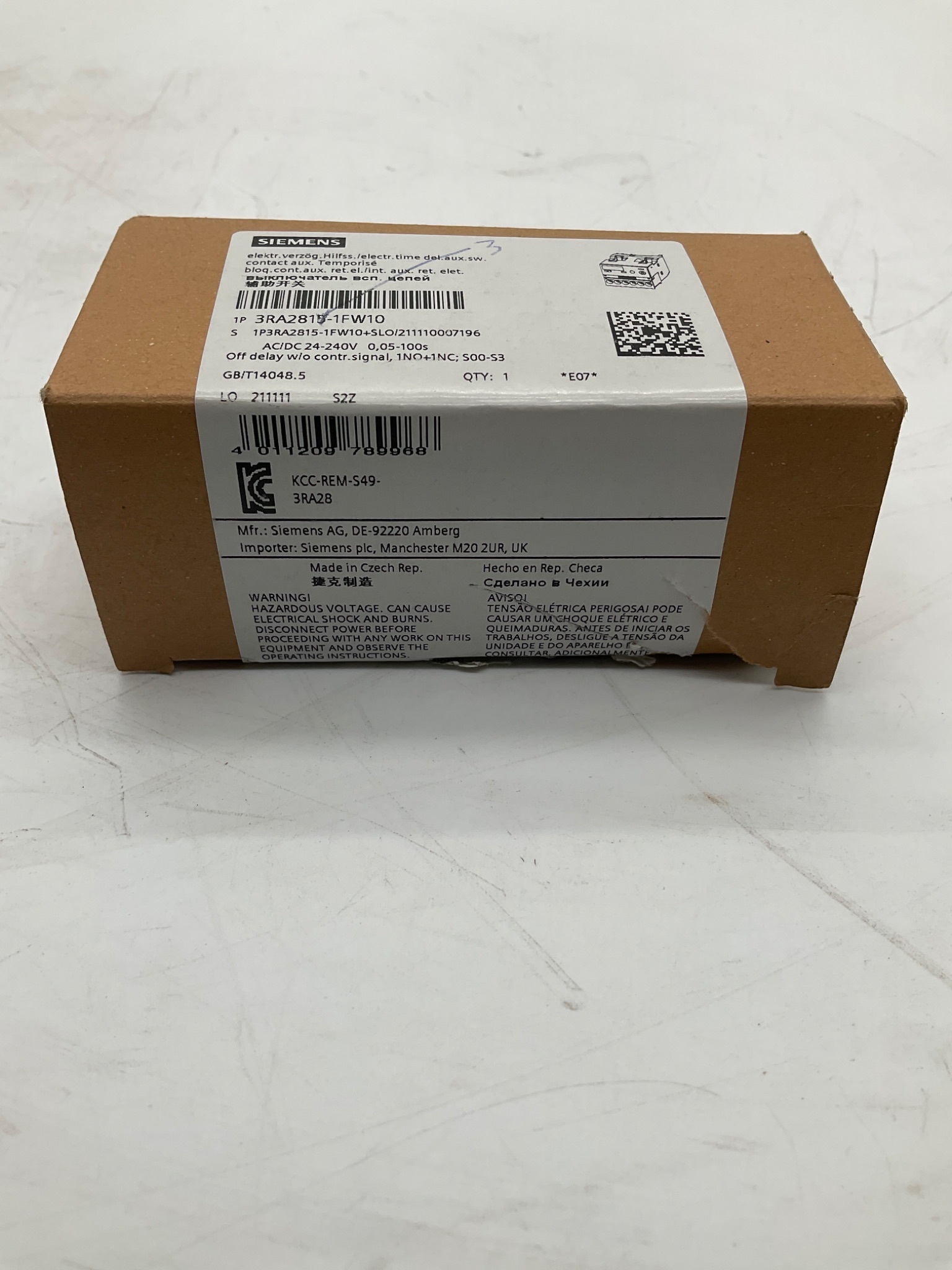 SIEMENS 3RA2815-1FW10 SIRIUS Pneumatic Time Delay Auxiliary Contact NEW 1