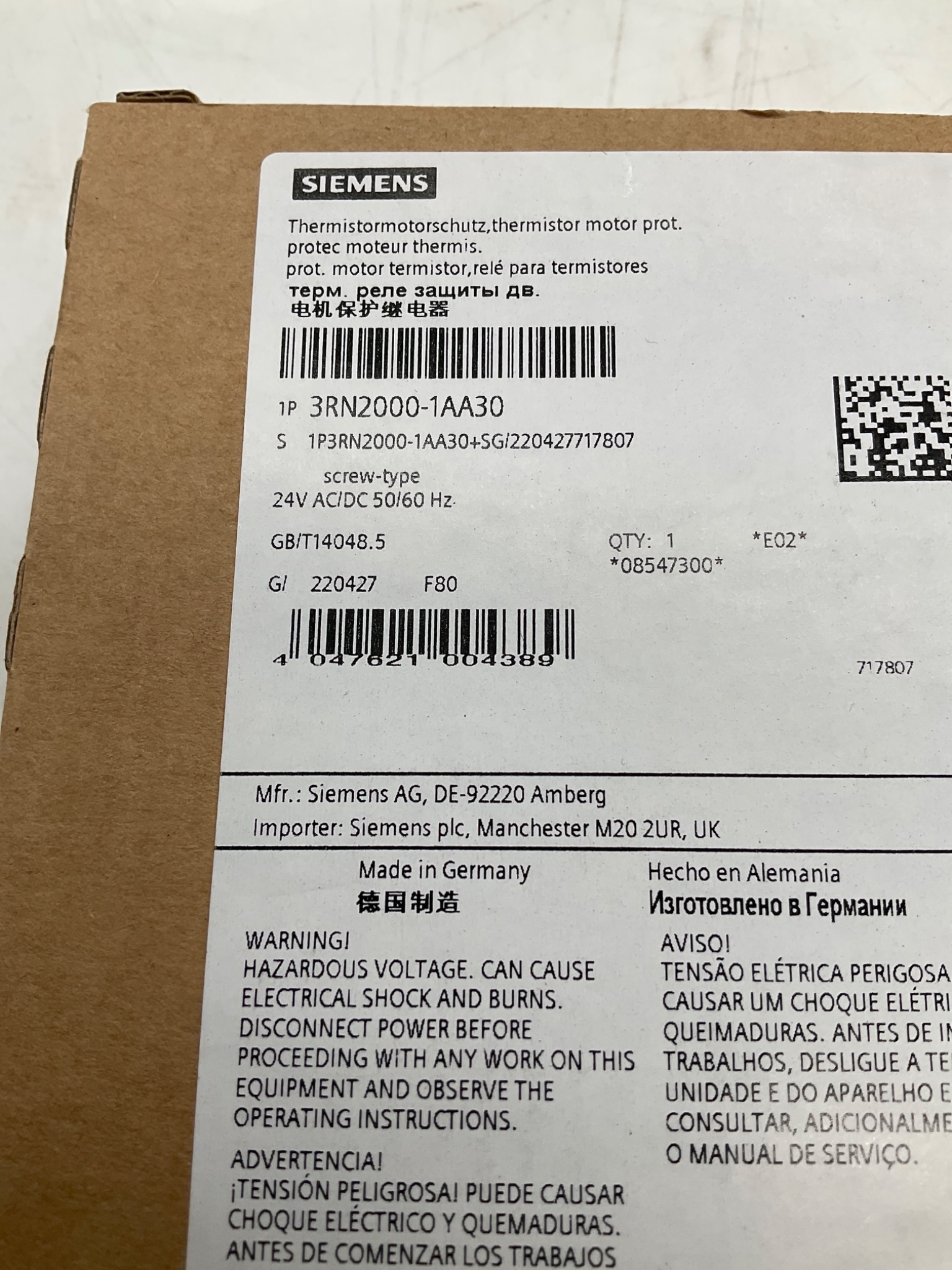 SIEMENS 3RN2000-1AA30 Thermistor Motor Protection Relay 24VAC/DC NEW 1