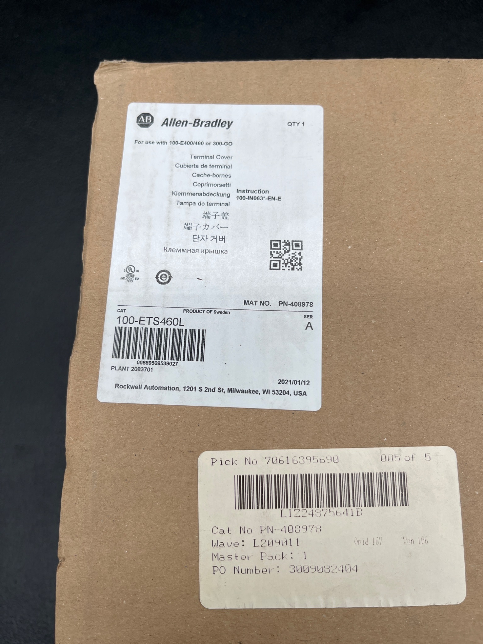 ALLEN-BRADLEY 100-ETS460L Terminal Cover Series A NEW 4