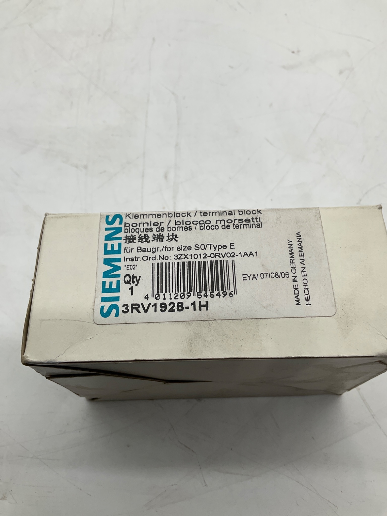 SIEMENS 3RV1928-1H Terminal Block Size S0 Type E NEW 1