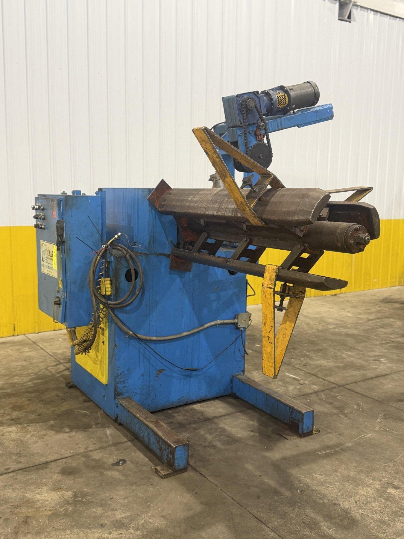12,000 L B X 48” DALLAS MODEL #DPR-12000 X 48 RH MOTORIZED COIL REEL UNCOILER USED 0