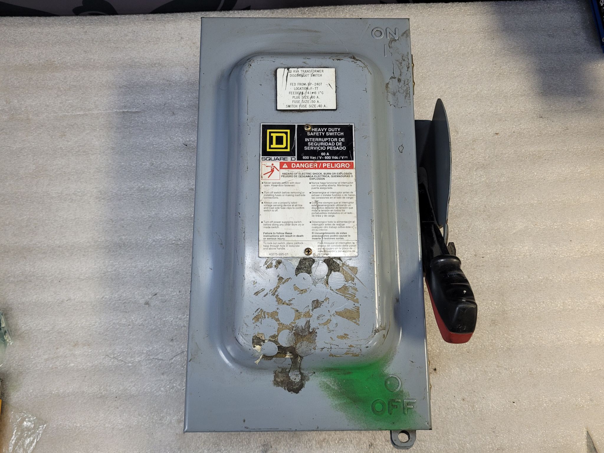 SQUARE D H362AWK 60A 600V 3-Pole Heavy Duty Fusible Safety Switch NEMA 3R/12 USED 1