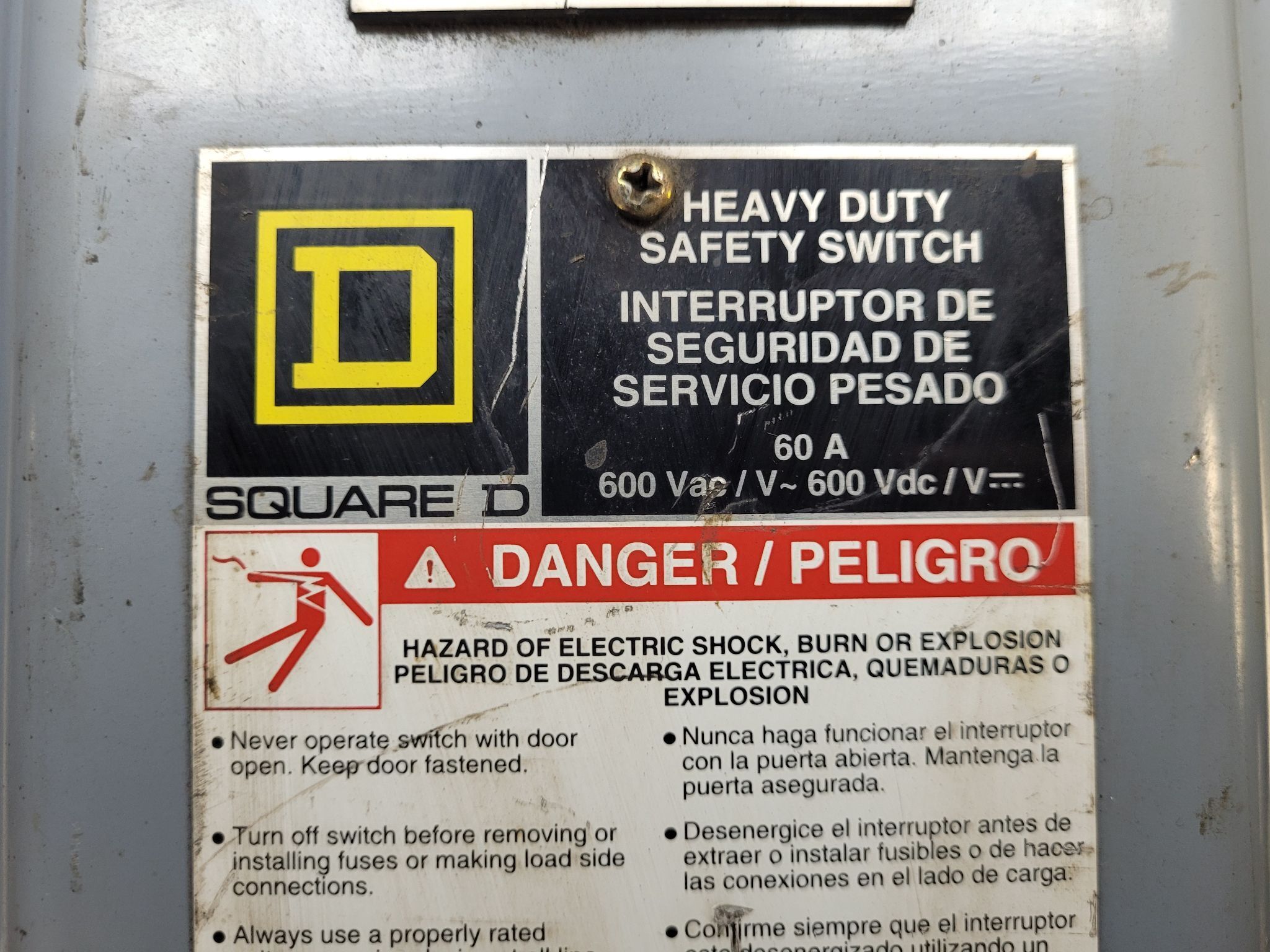 SQUARE D H362AWK 60A 600V 3-Pole Heavy Duty Fusible Safety Switch NEMA 3R/12 USED 2