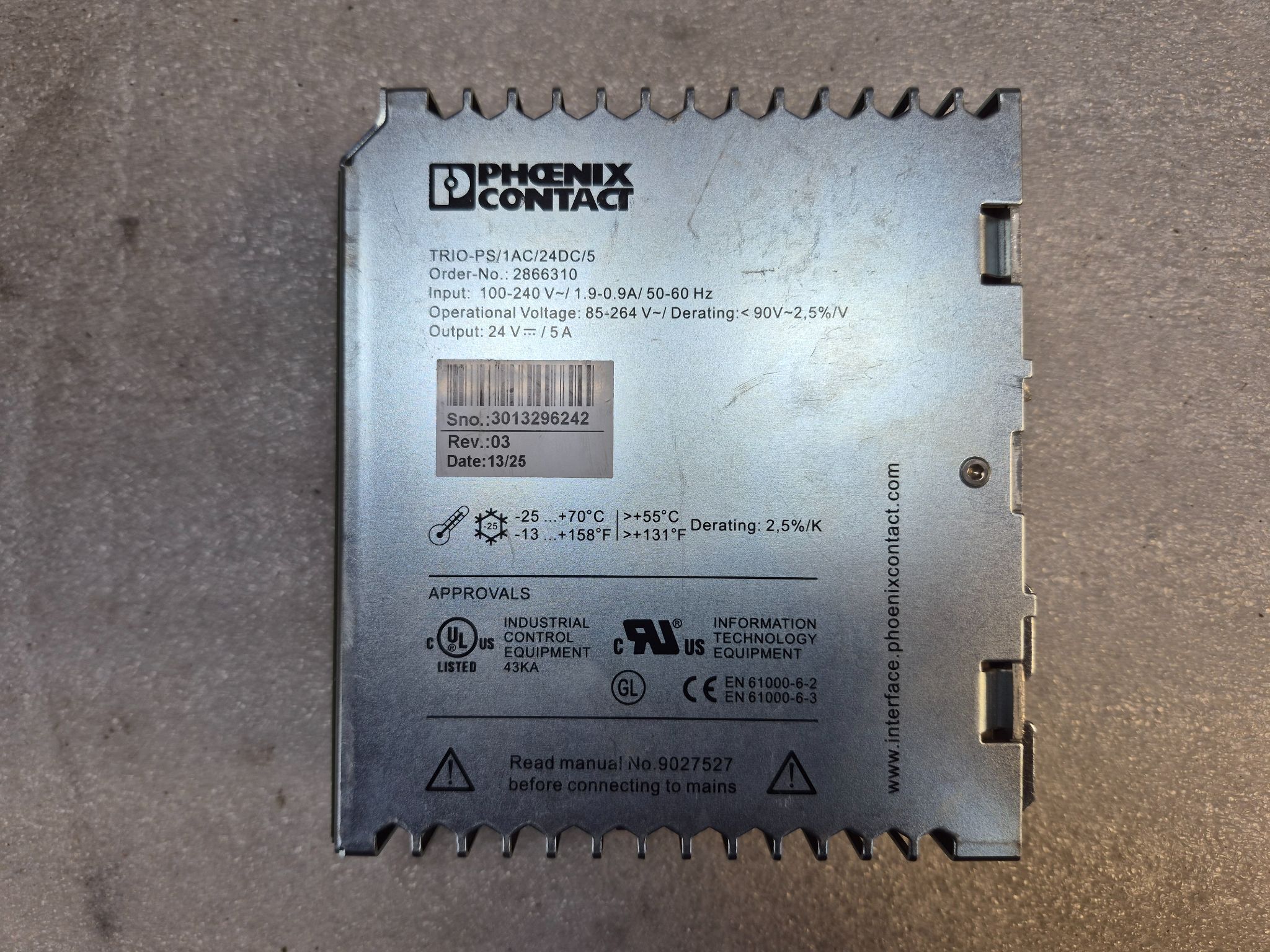 PHOENIX CONTACT TRIO‑PS/1AC/24DC/5 24V Power Supply 2866310 USED 2