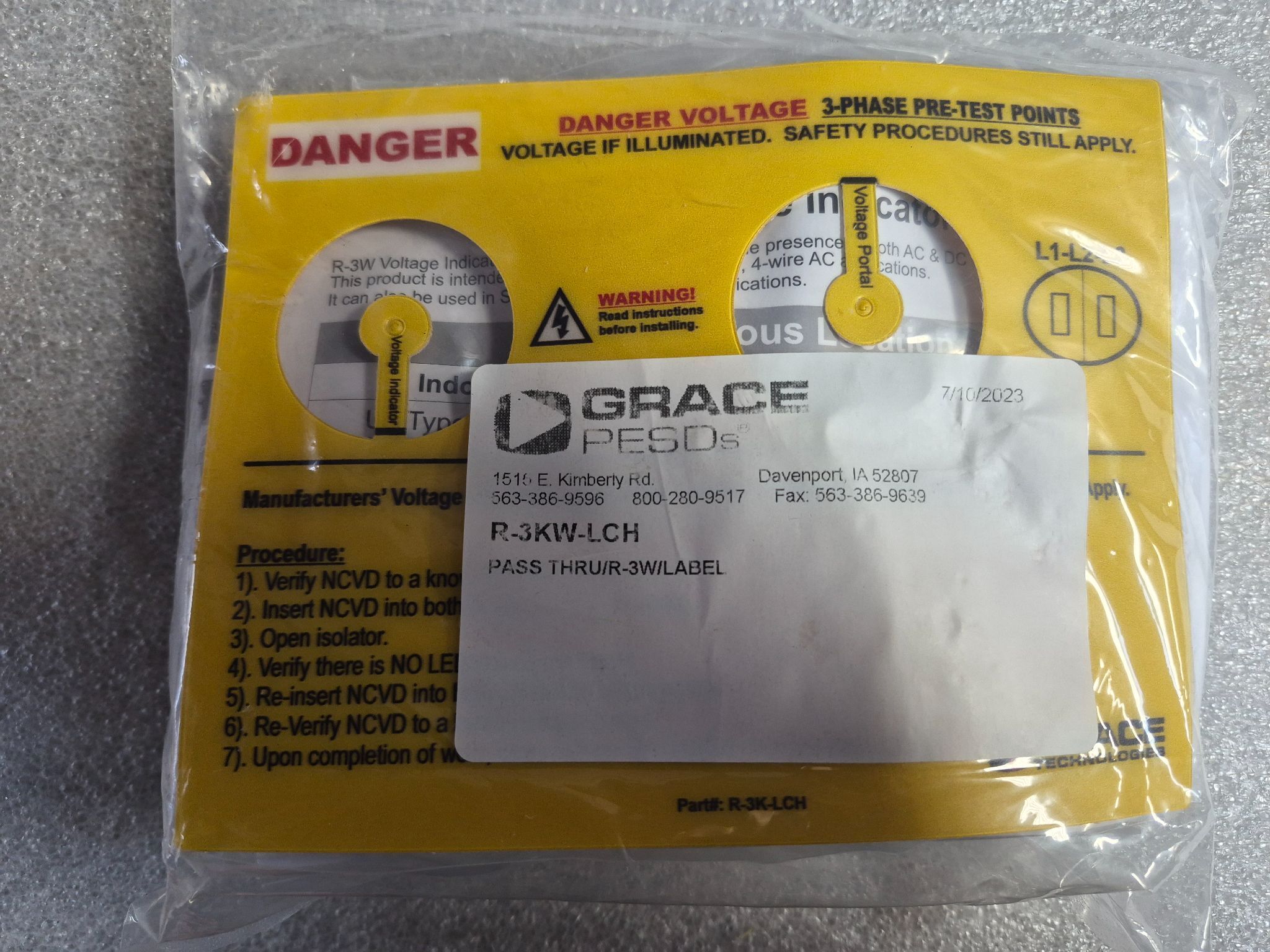 Grace R-3KW-LCH Voltage Indicator Panel Mount Sensor Set NEW 3