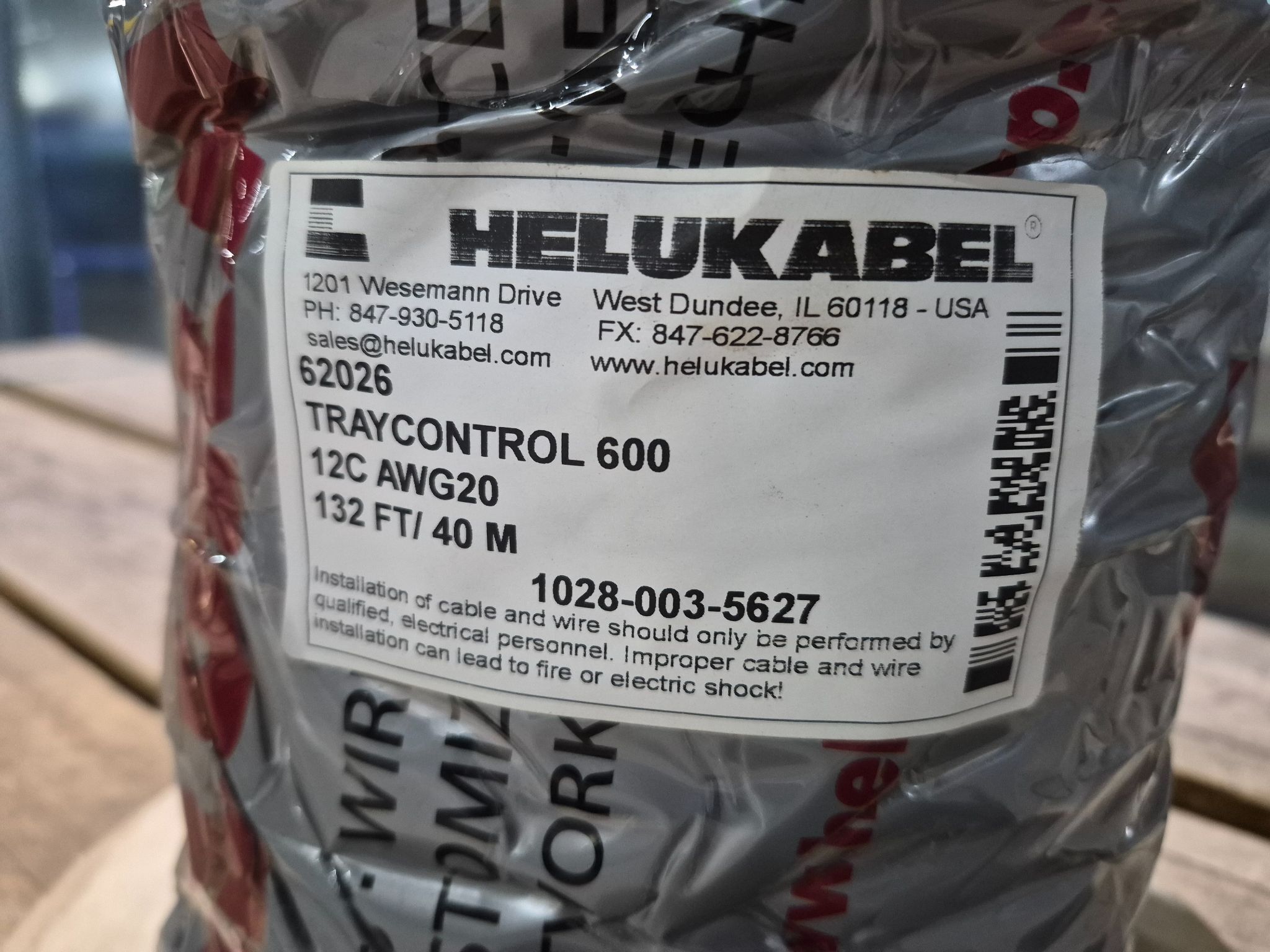 HELUKABEL 62026 TRAYCONTROL 600 12C 20AWG Cable Spool (132 ft / 40 m) NEW 1