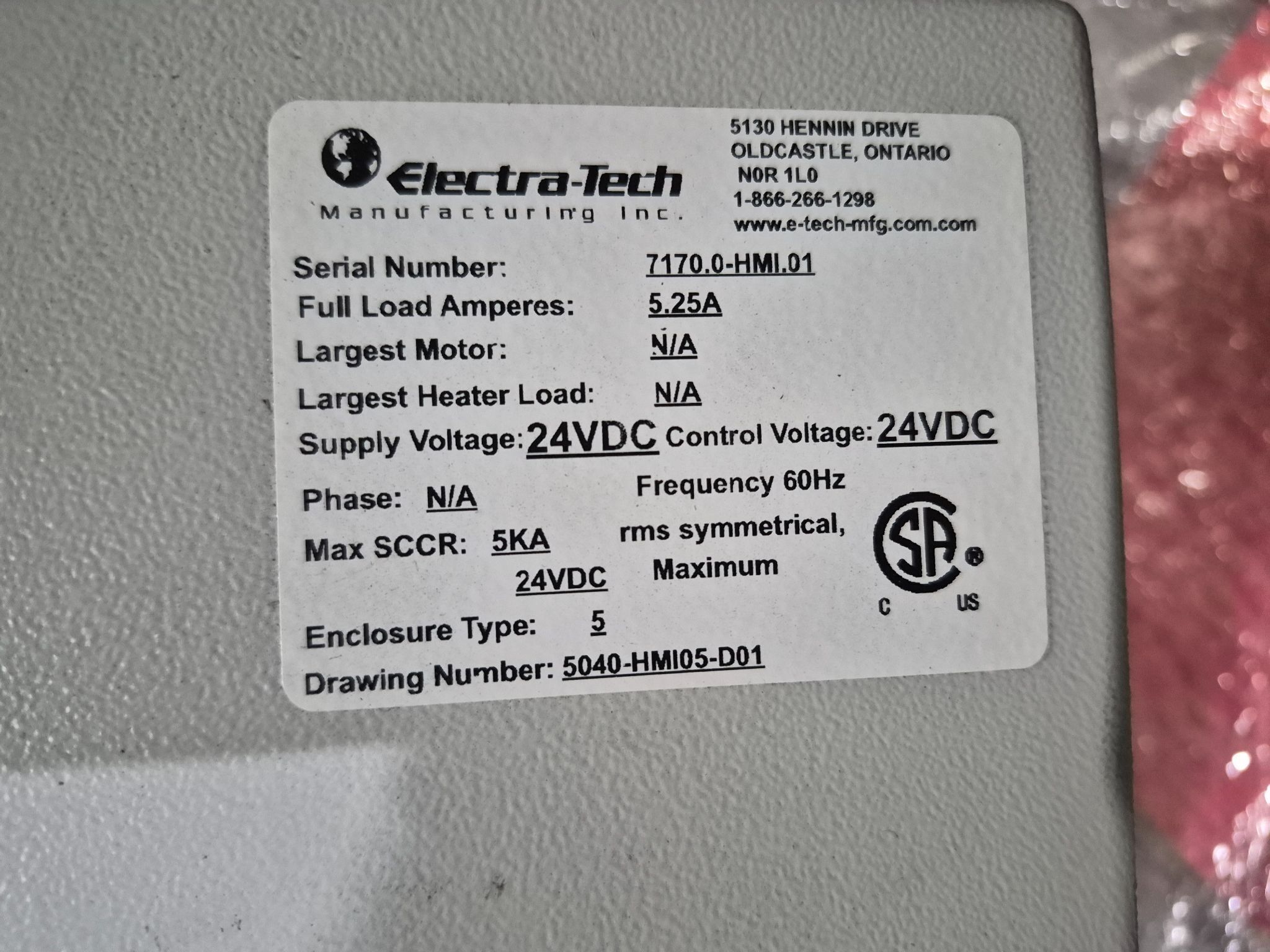 Electra‑Tech 7170.0‑HMI.01 Industrial HMI Control Panel 24VDC NEW 1