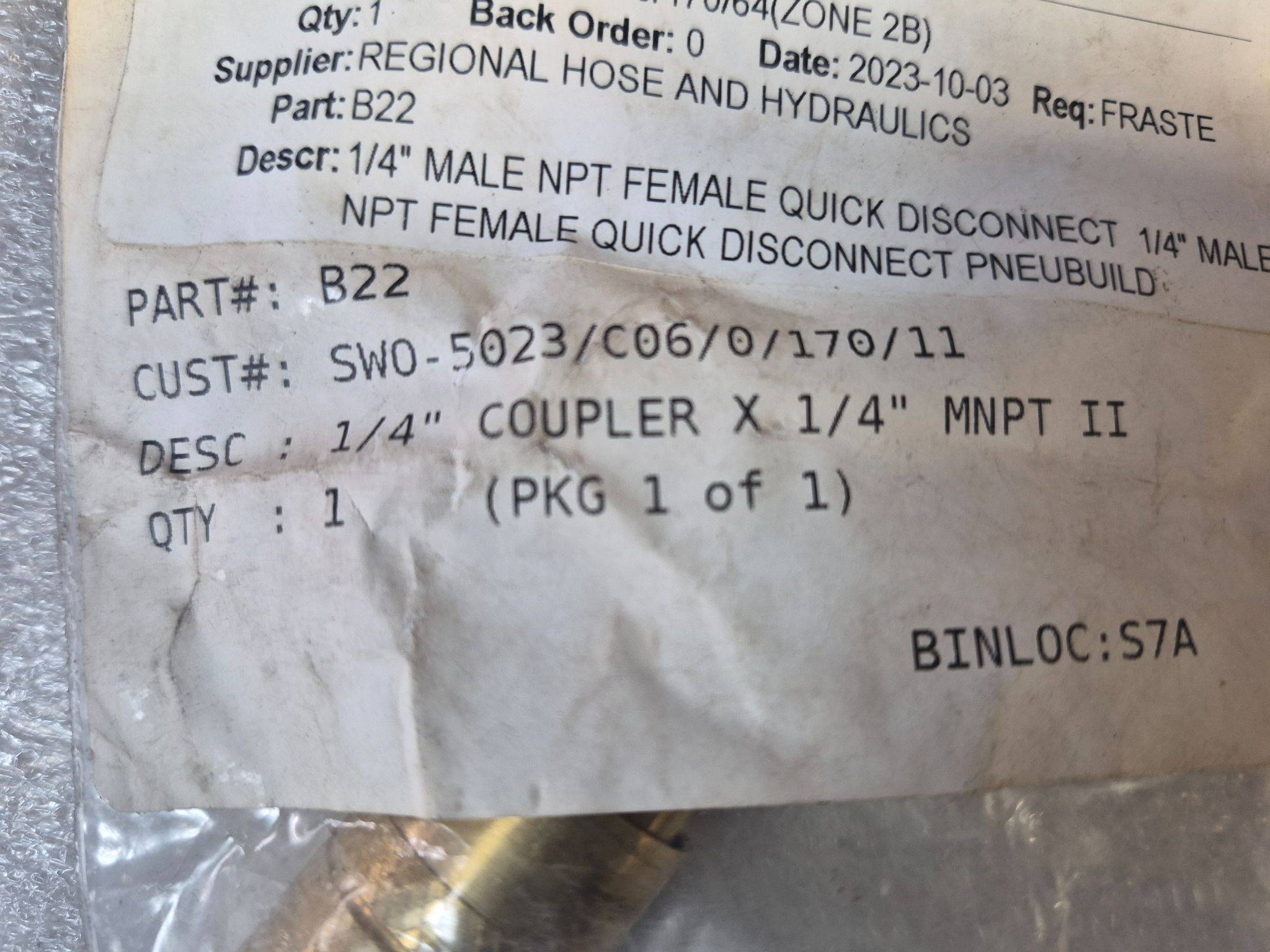 PARKER B22 1/4" FNPT Quick Disconnect Coupler x 1/4" MNPT NEW 2