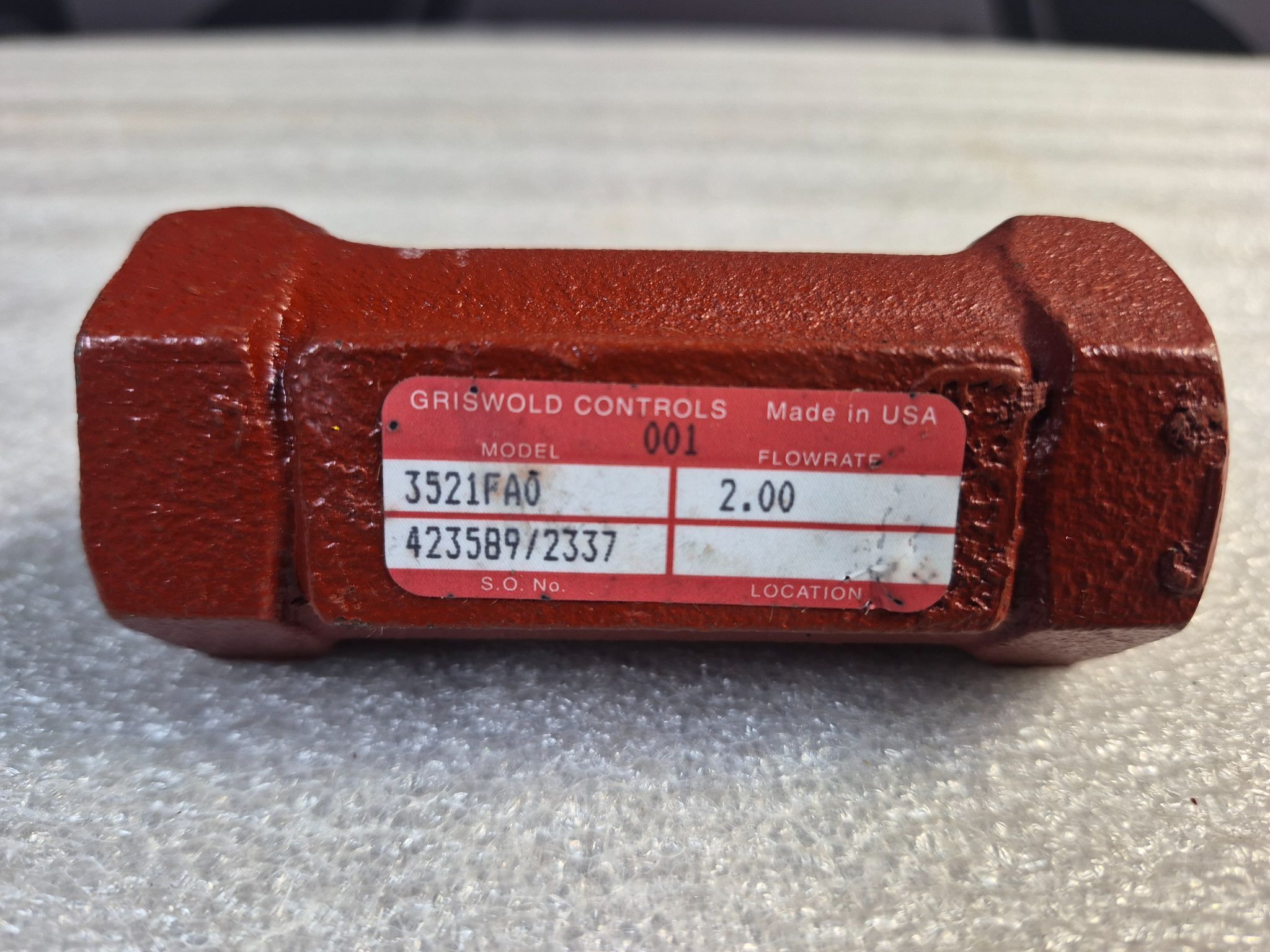 Griswold 3521FA0 Automatic Flow Control Valve 2 GPM NEW 2
