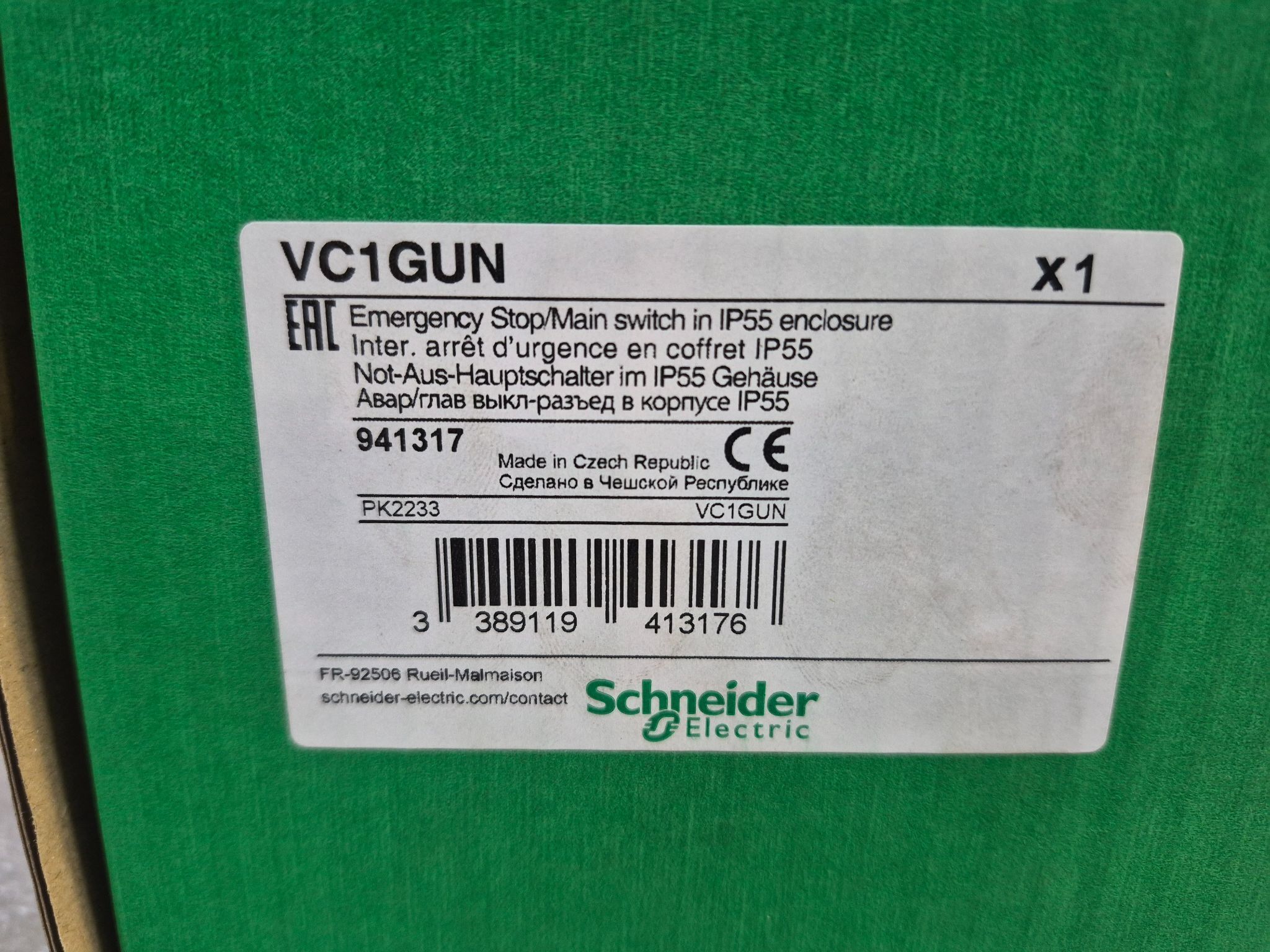 Schneider Electric VC1GUN Emergency Stop Main Switch IP55 Enclosure NEW 1
