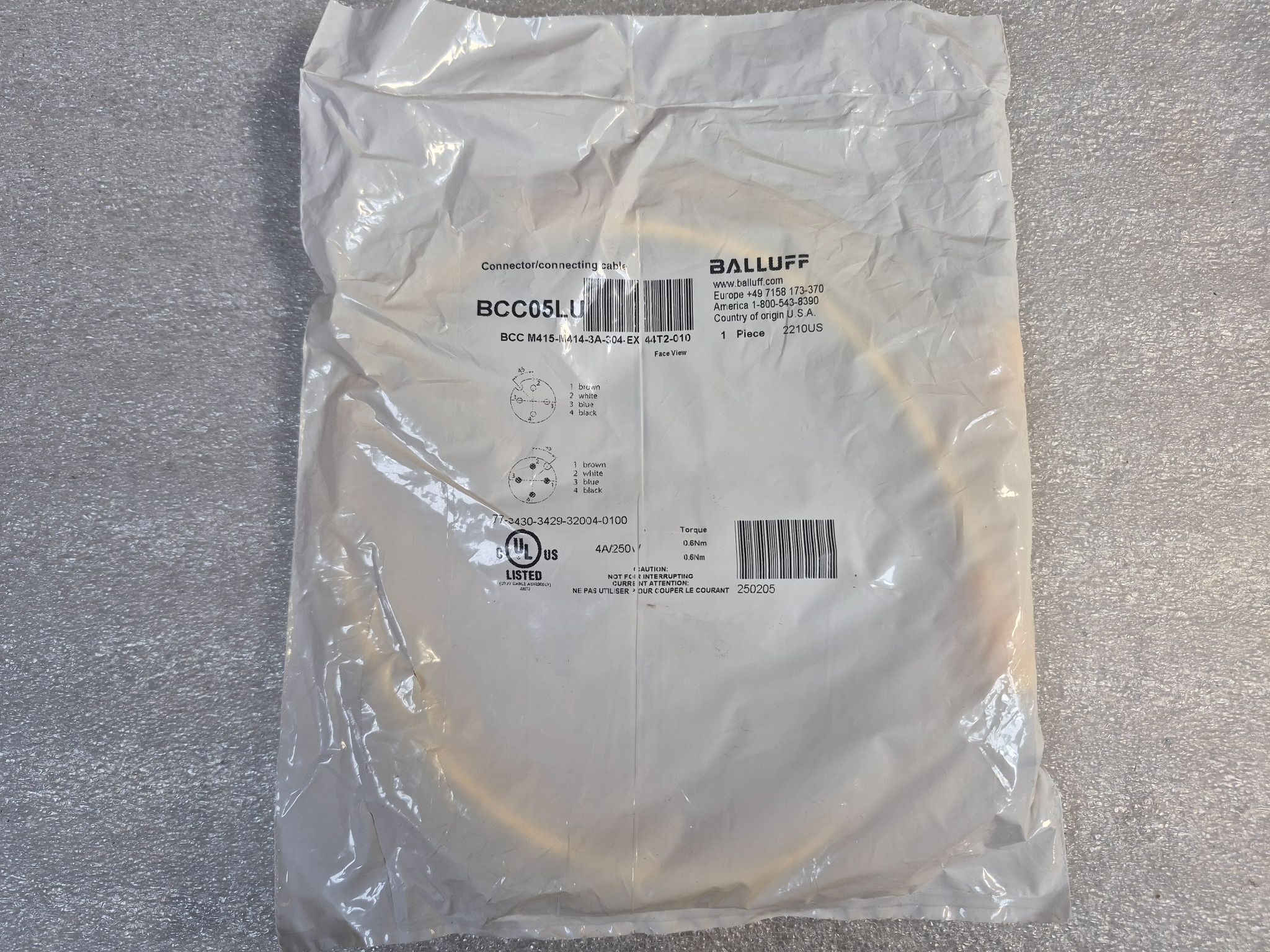 BALLUFF BCC M415-M414-3A-304-EX44T2-010 M12 Sensor Cable 3m 4 Pin NEW 0