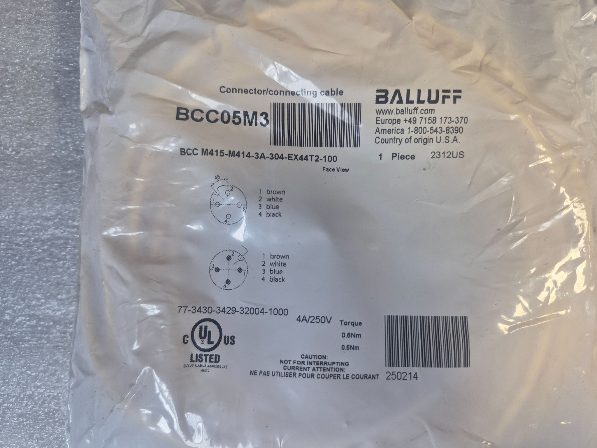 BALLUFF BCC M415-M414-3A-304-EX44T2-100 Industrial Connecting Cable BCC05M3 NEW 0