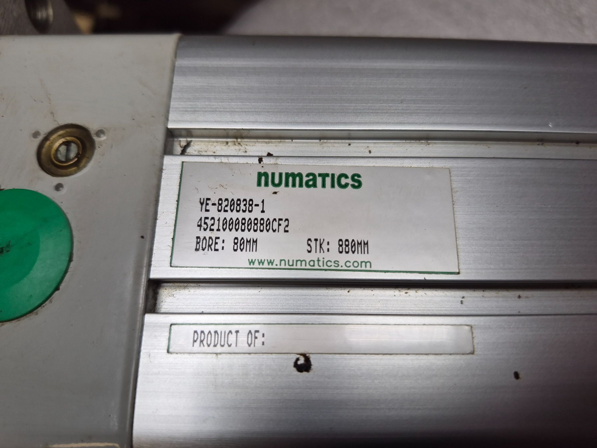NUMATICS 452100080880CF2 Pneumatic Cylinder 80mm Bore 800mm Stroke USED 2