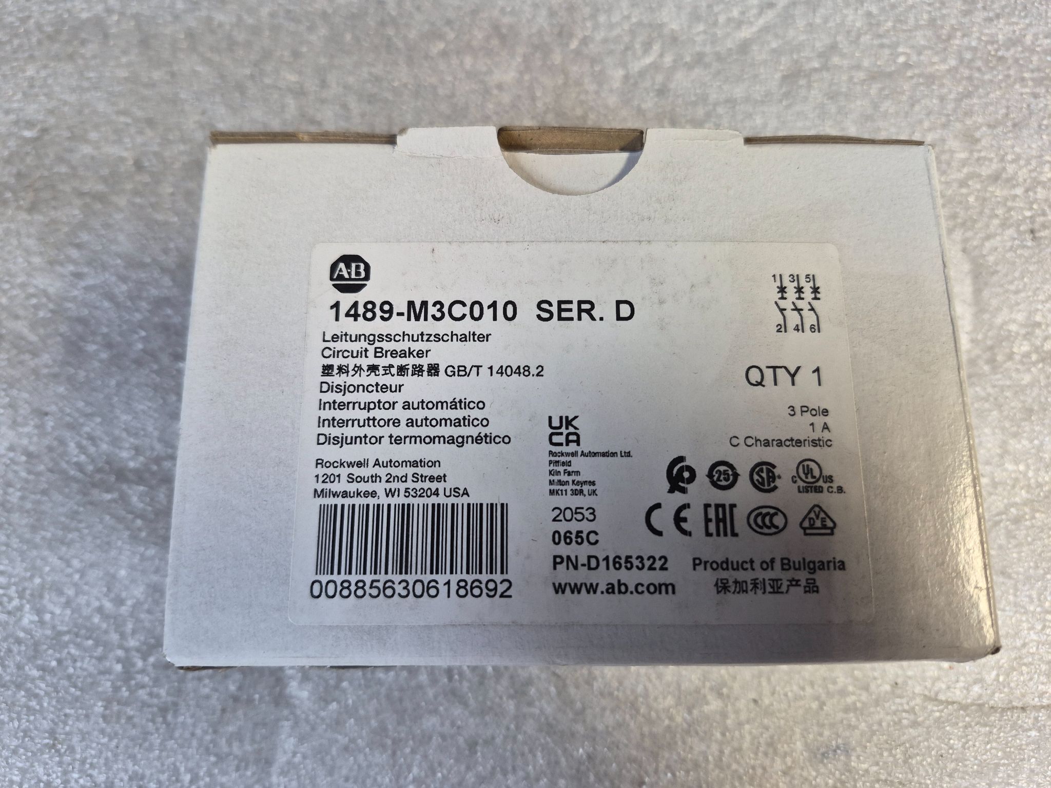 ALLEN BRADLEY 1489‑M3C010 3P 1A Miniature Circuit Breaker NEW 0