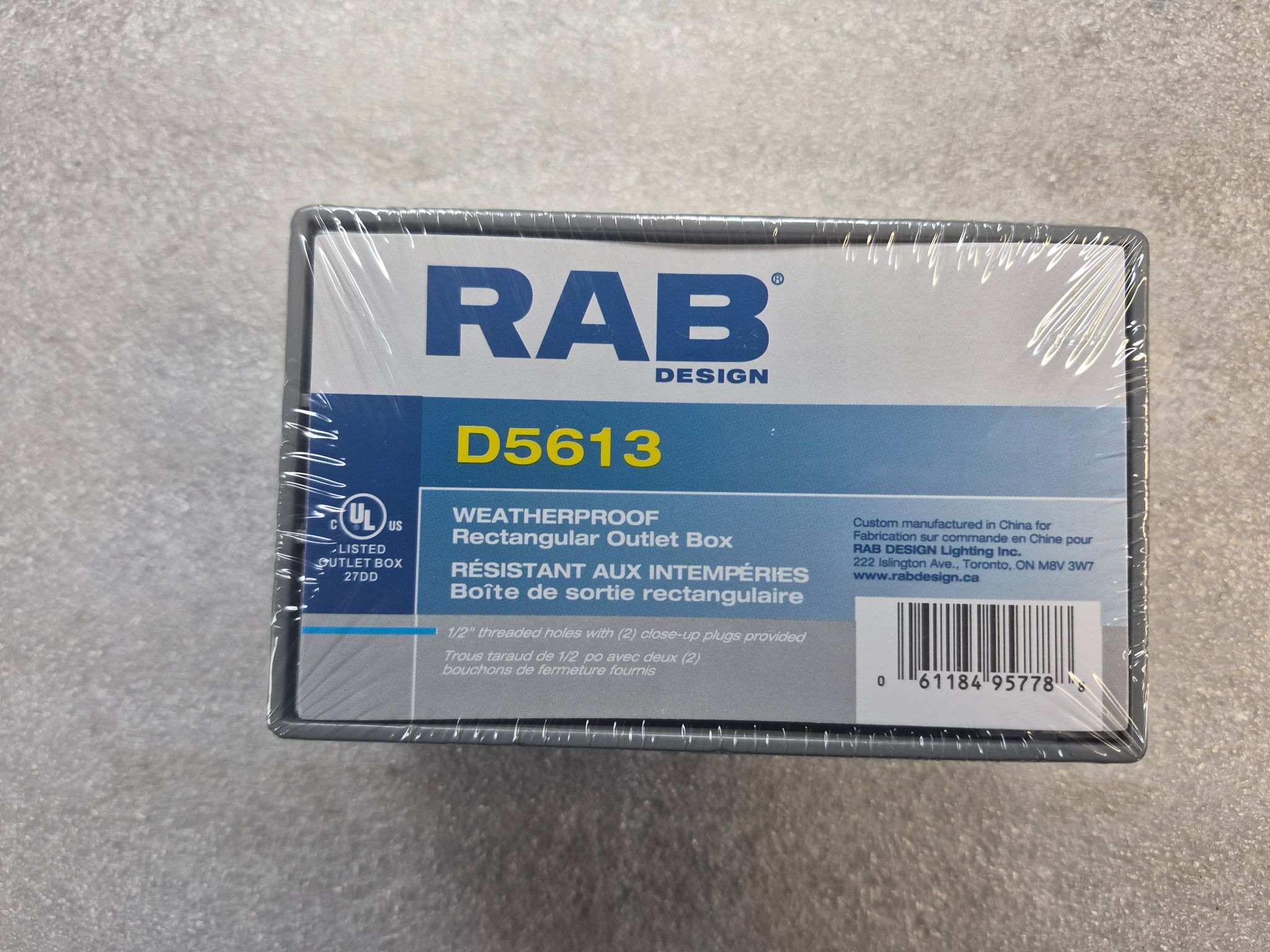 RAB D5613 1-Gang Weatherproof Outlet Box 1/2" 3-Hole NEW 0