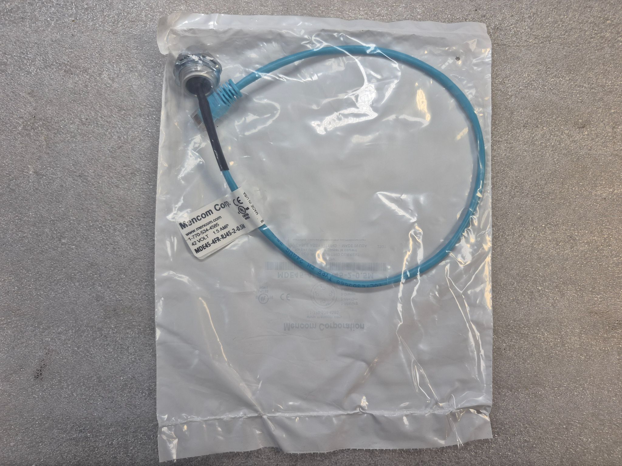 MENCOM MDE45‑4FR‑RJ45‑2‑0.5M M12 4-Pin D-Coded E-Net Female Bulkhead w/ RJ45 Plug NEW 0