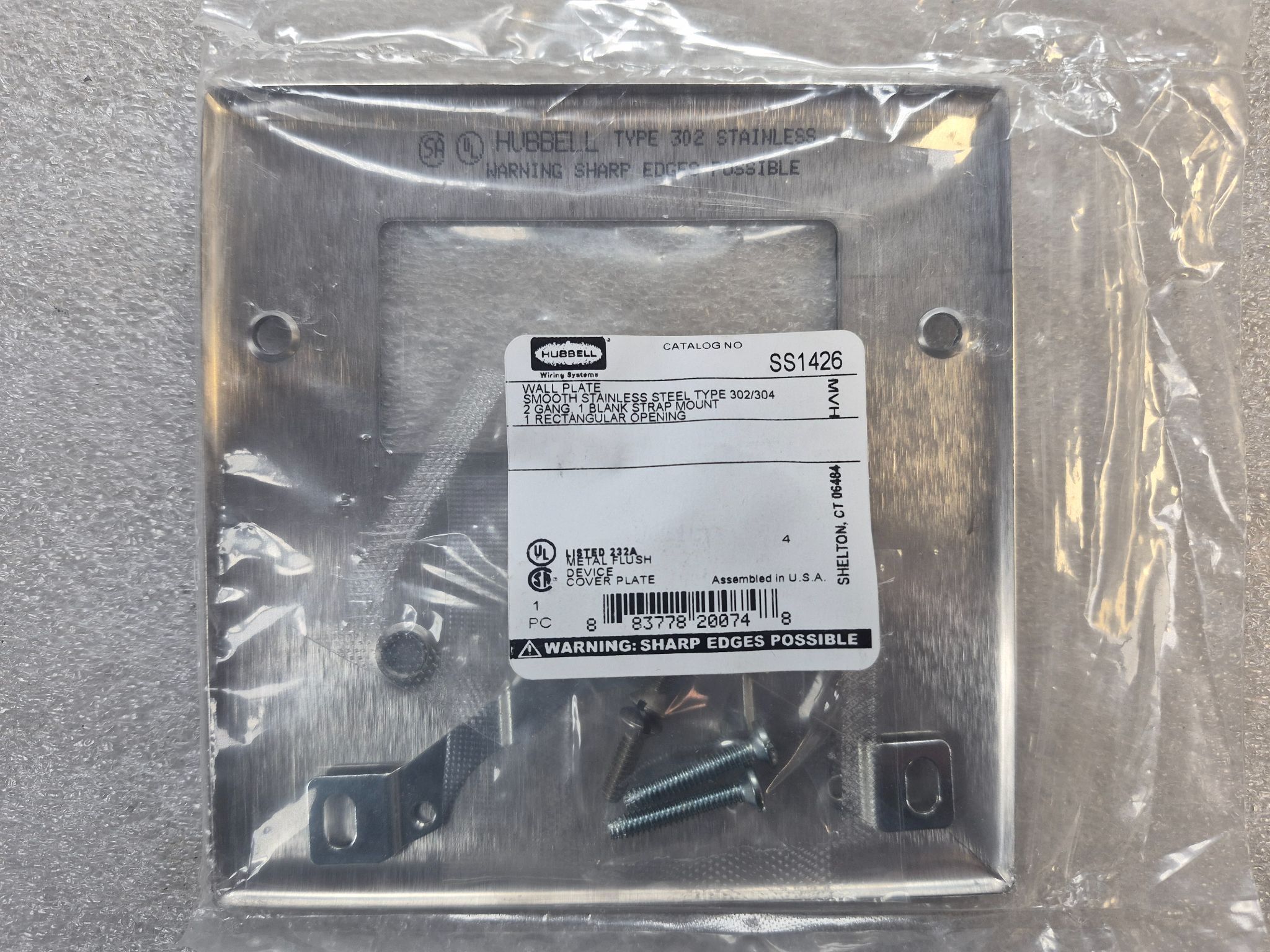 HUBBELL SS1426 1-Gang Stainless Steel Wall Plate NEW 0