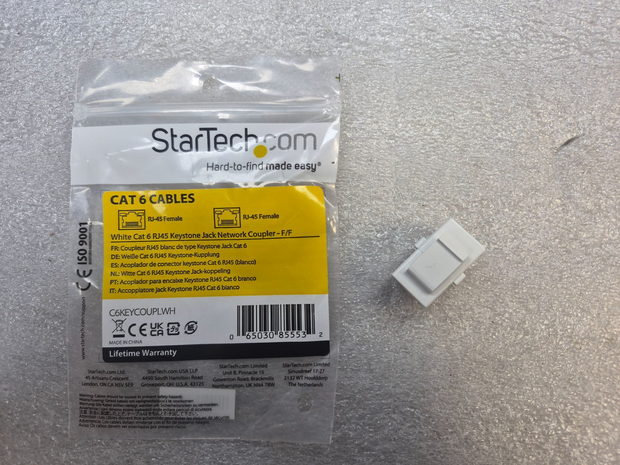 STARTECH C6KEYCOUPLWH Cat6 RJ45 Keystone Coupler F/F White NEW 0