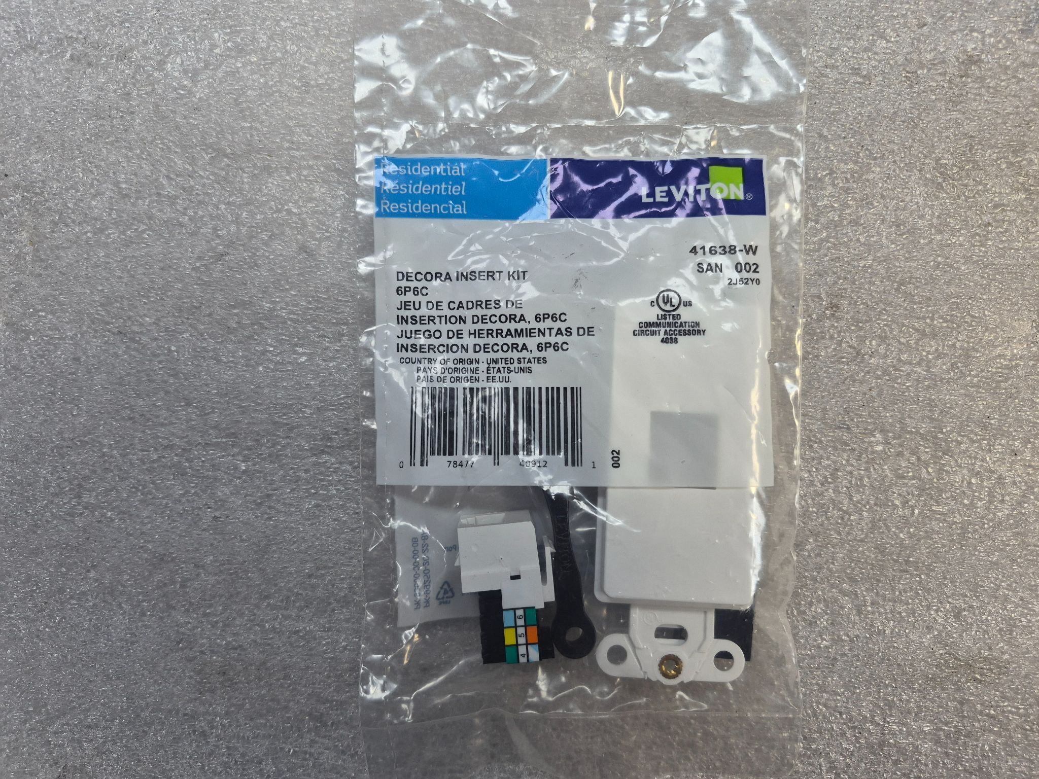 LEVITON 41638-W Decora 6P6C Telephone Insert Kit White NEW 0