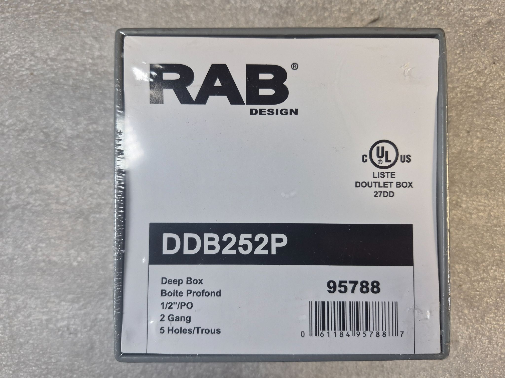 RAB DDB252P 2‑Gang Weatherproof Deep Outlet Box 1/2" 5‑Hole NEW 0