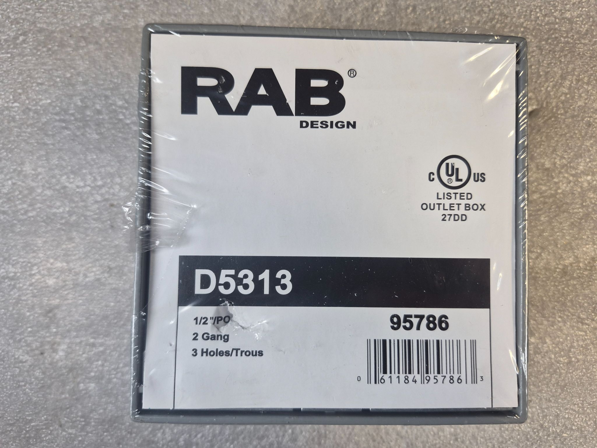 RAB D5313 2-Gang Weatherproof Outlet Box 1/2" 3-Hole NEW 0