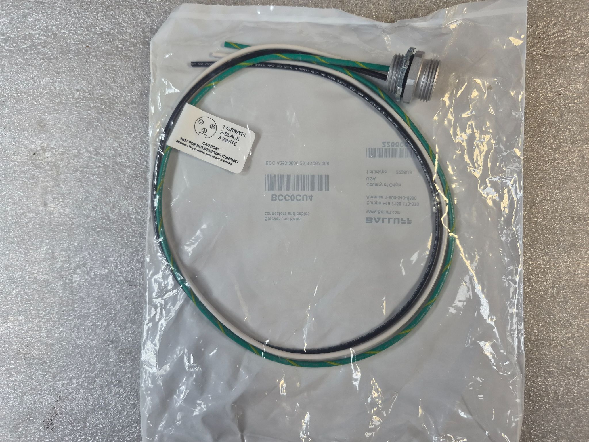 BALLUFF BCC A353‑0000‑20‑RN057‑006 7/8" Male 3-Pin Receptacle Cable BCC0CU4 (0.6m) NEW 0