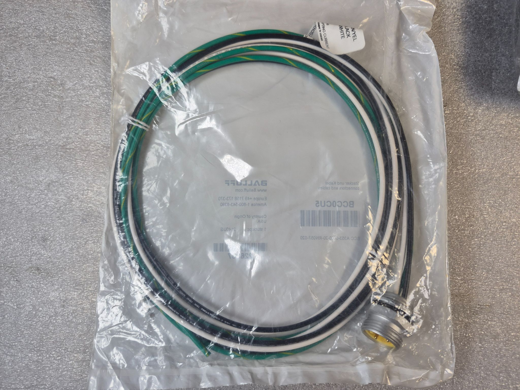 BALLUFF BCC A353-0000-20-RN057-020 7/8" Male 3-Pin Receptacle Cable BCC0CU5 (2m) NEW 0