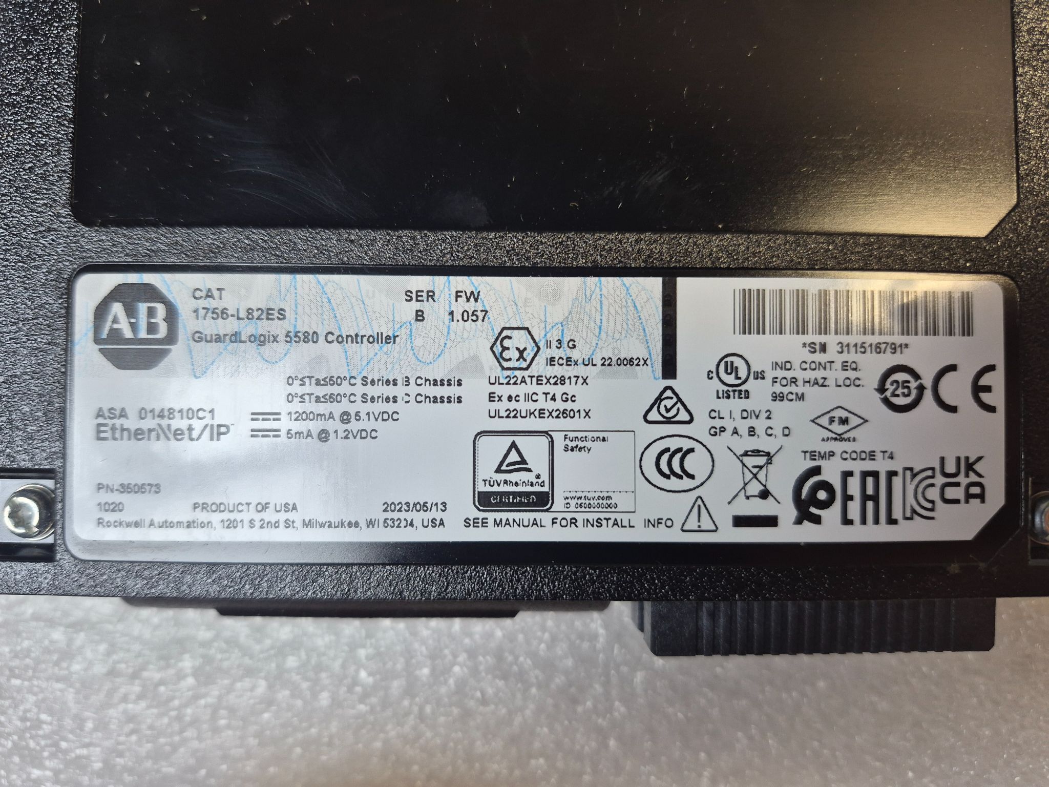 ALLEN BRADLEY 1756-L82ES GuardLogix 5580 Safety Controller USED 2