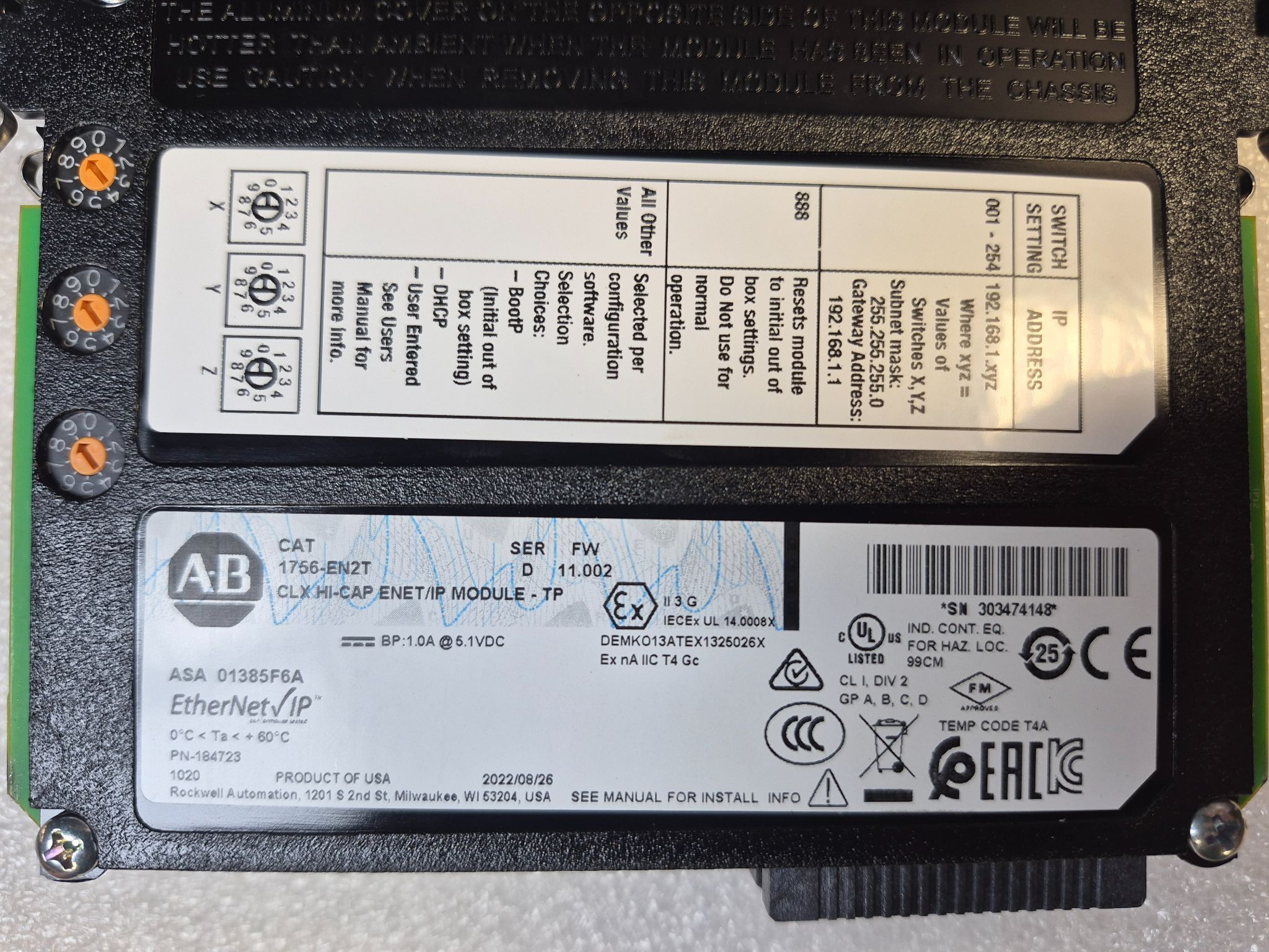 ALLEN BRADLEY 1756-EN2T EtherNet/IP Communication Module USED 2